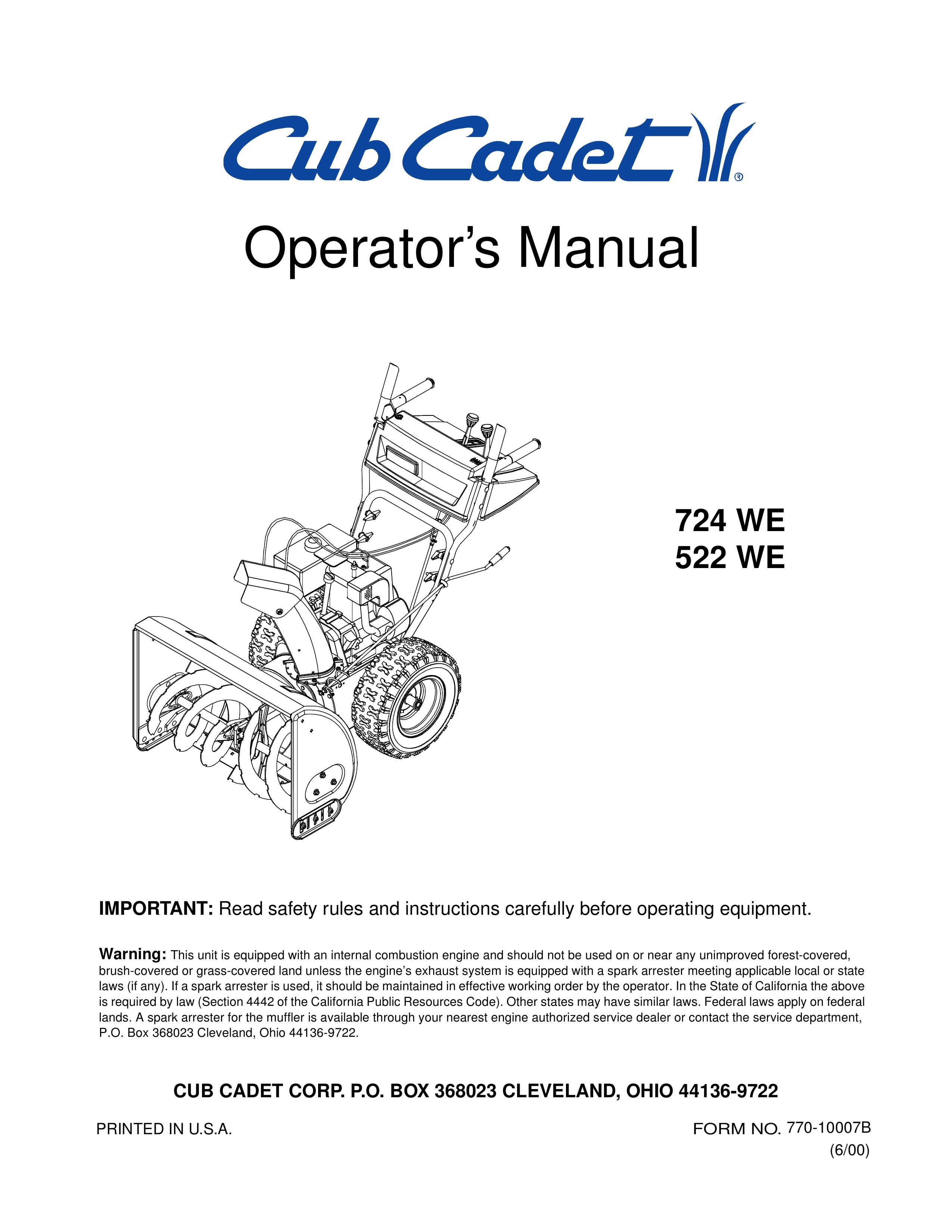 Cub Cadet 522 WE Snow Blower User Manual