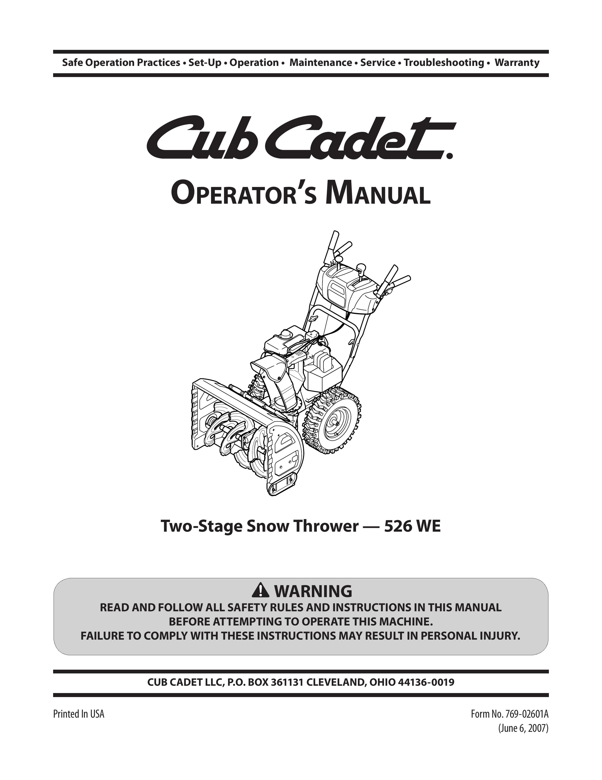 Cub Cadet 526 WE Snow Blower User Manual
