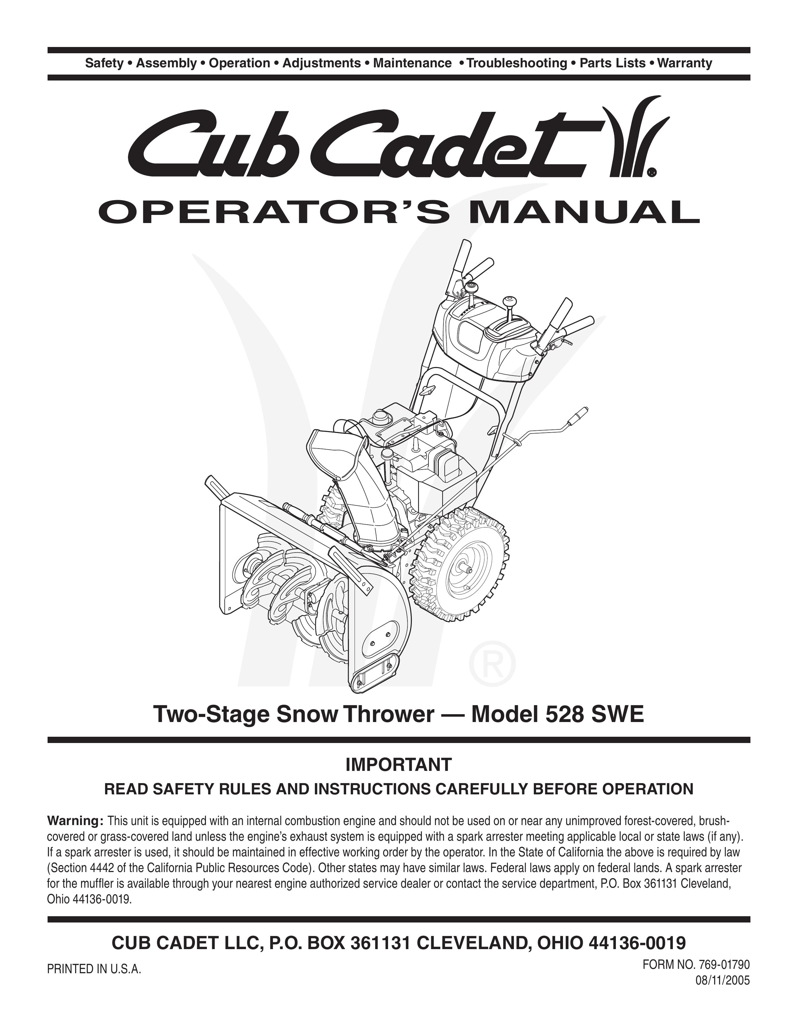 Cub Cadet 528 SWE Snow Blower User Manual