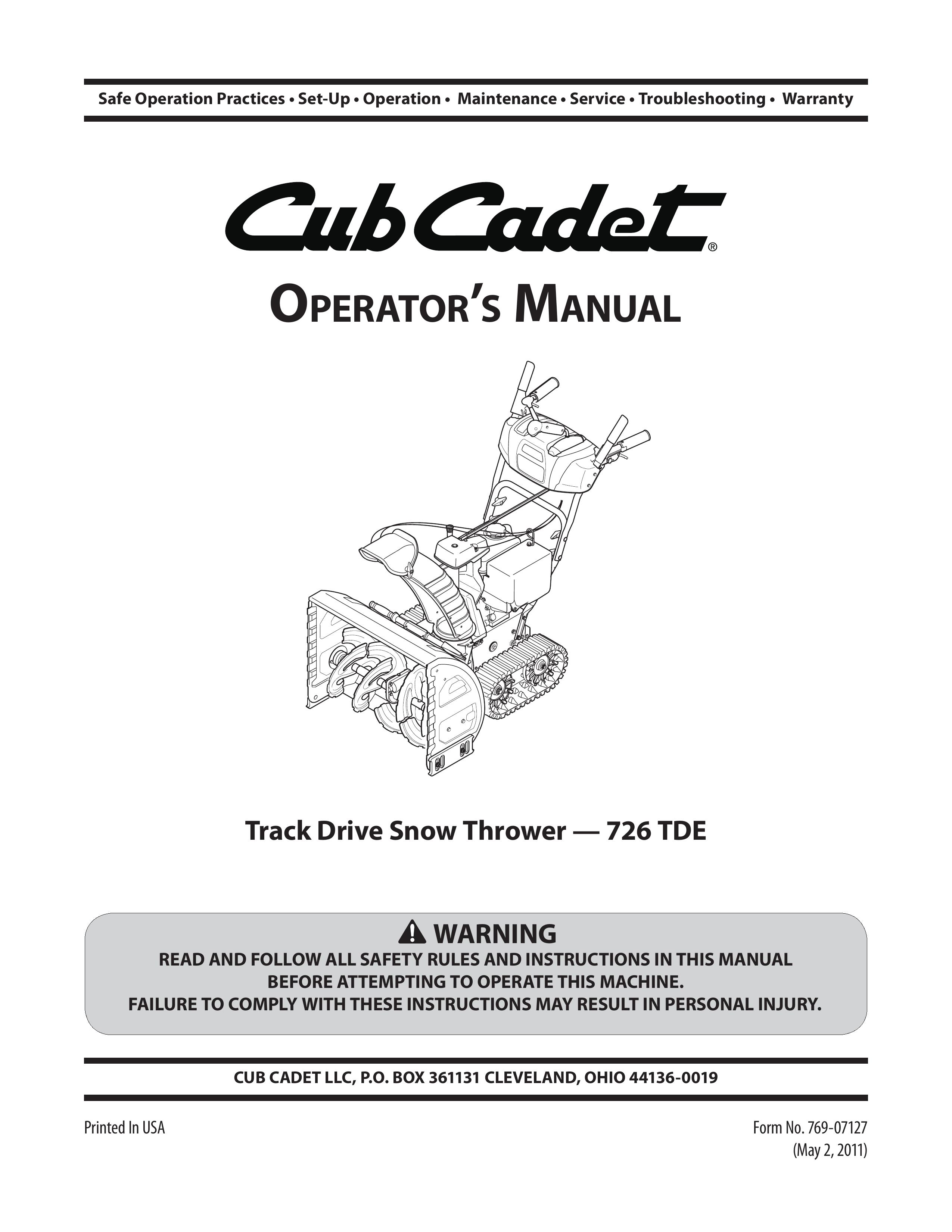 Cub Cadet 726 TDE Snow Blower User Manual