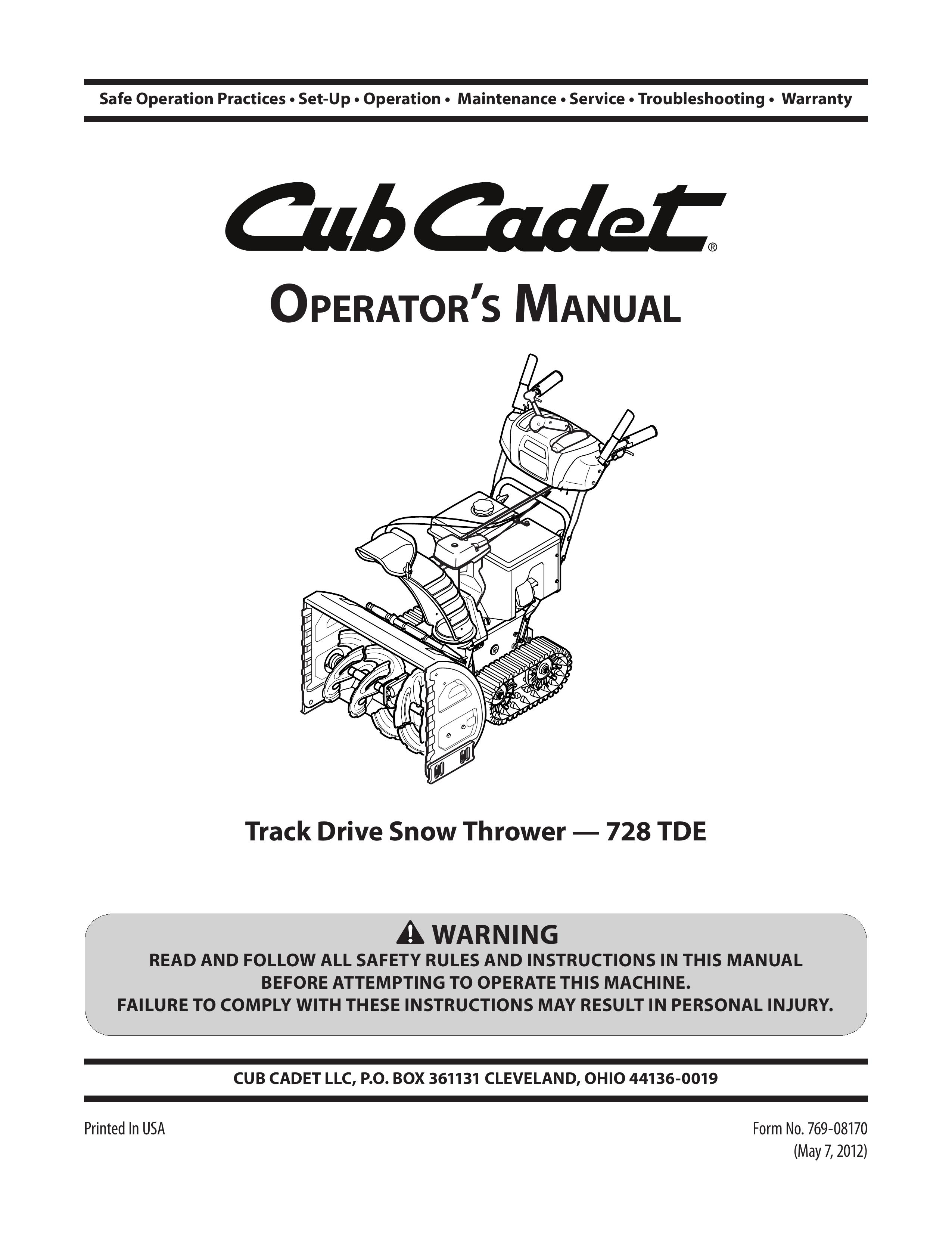 Cub Cadet 728 TDE Snow Blower User Manual