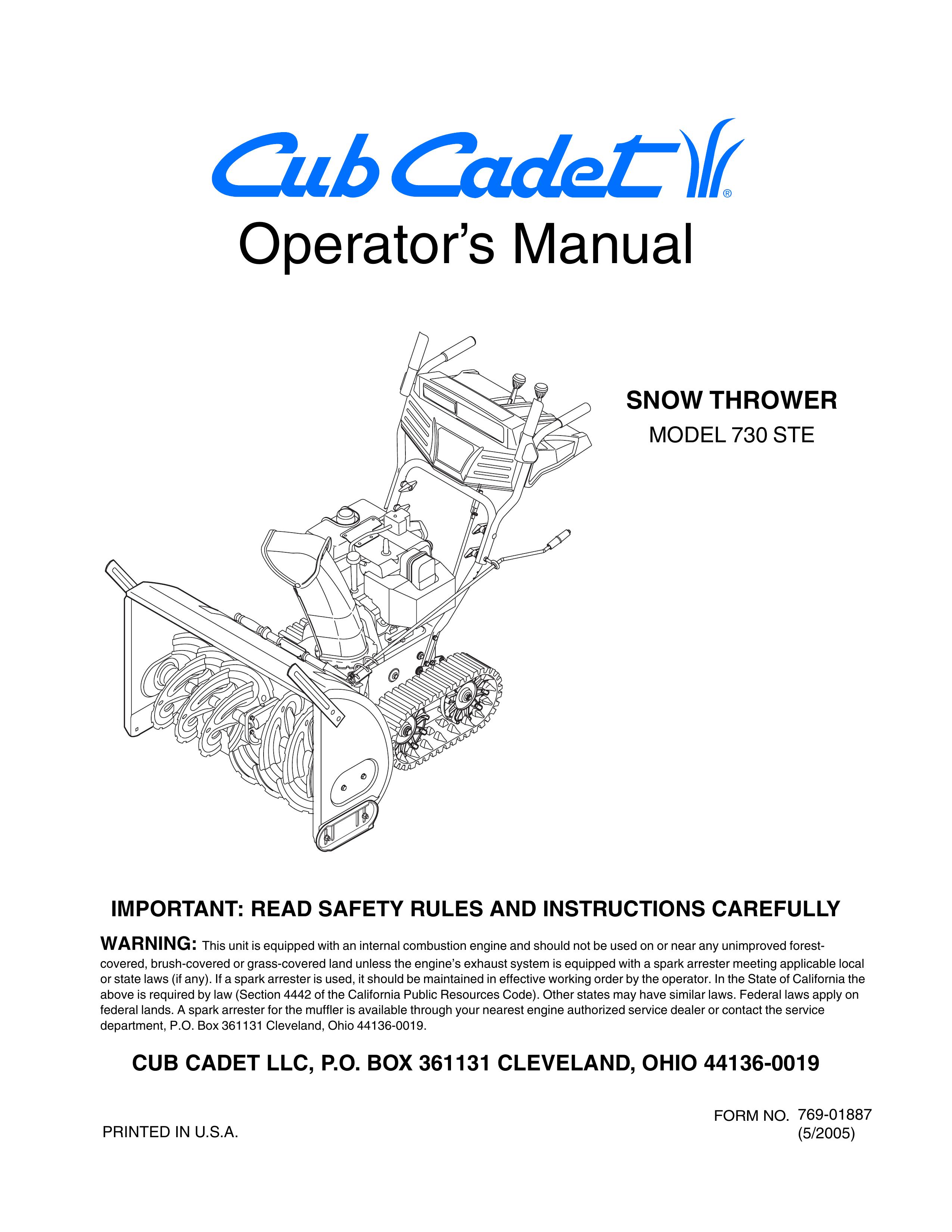 Cub Cadet 730 STE Snow Blower User Manual