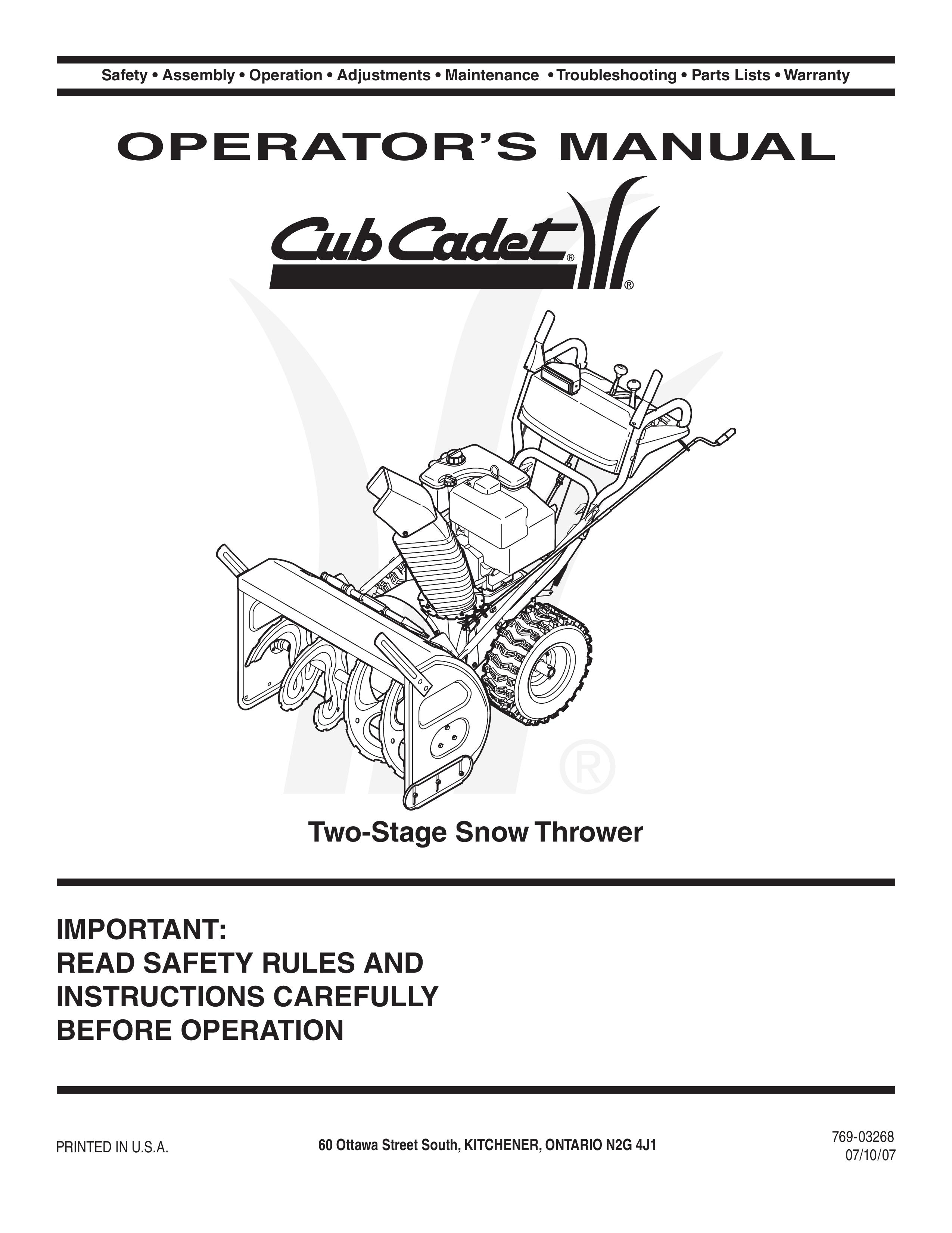 Cub Cadet 769-03268 Snow Blower User Manual