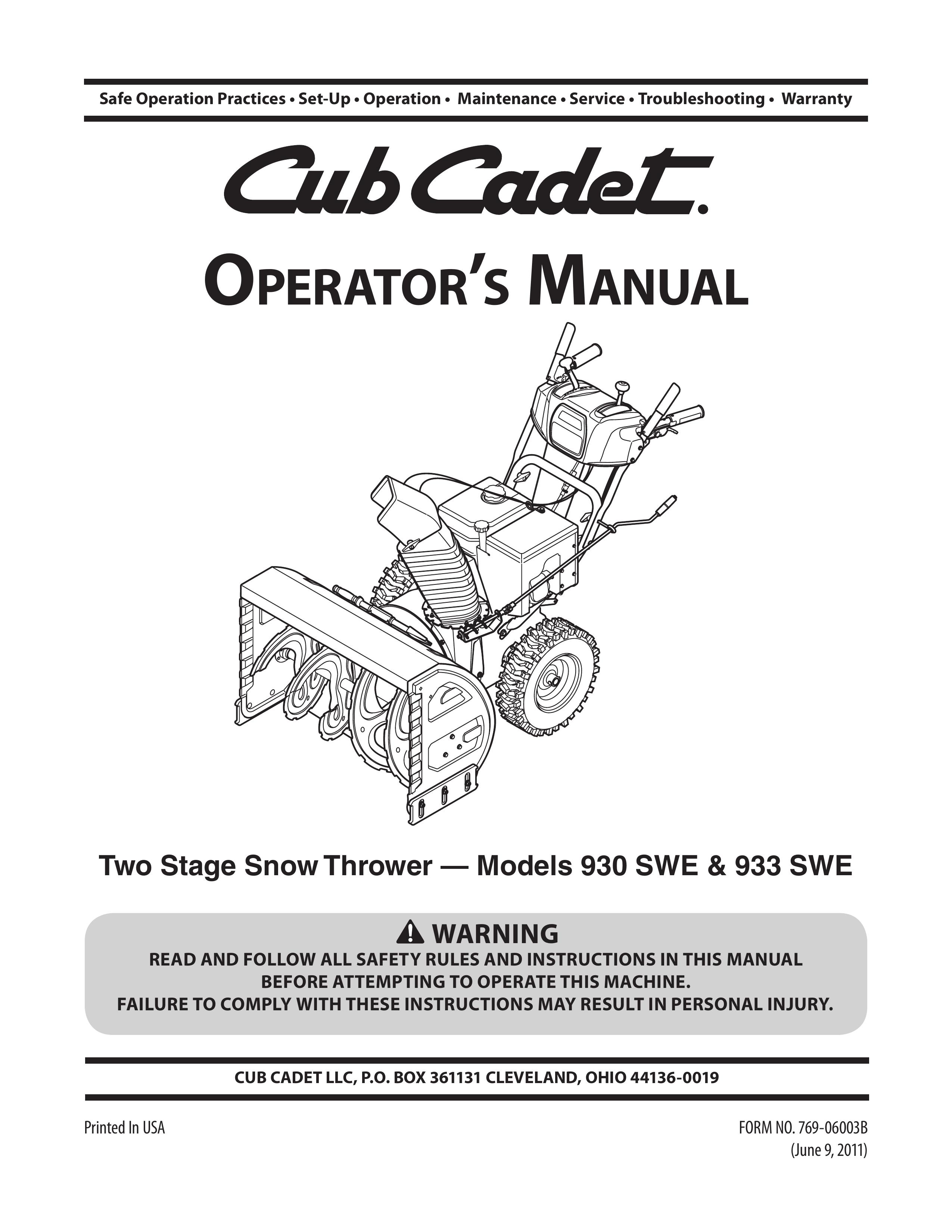 Cub Cadet 930 SWE Snow Blower User Manual