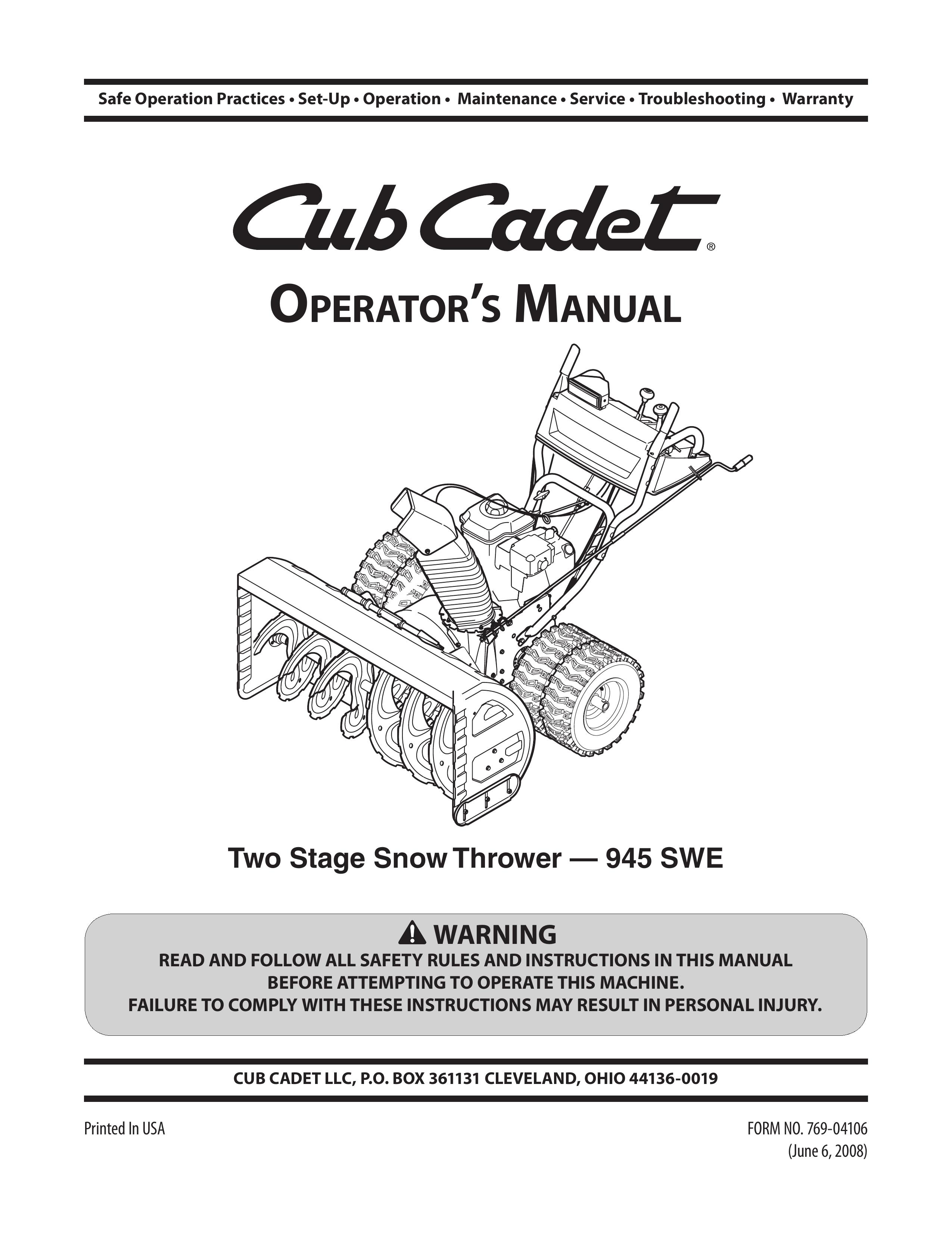 Cub Cadet 945 SWE Snow Blower User Manual