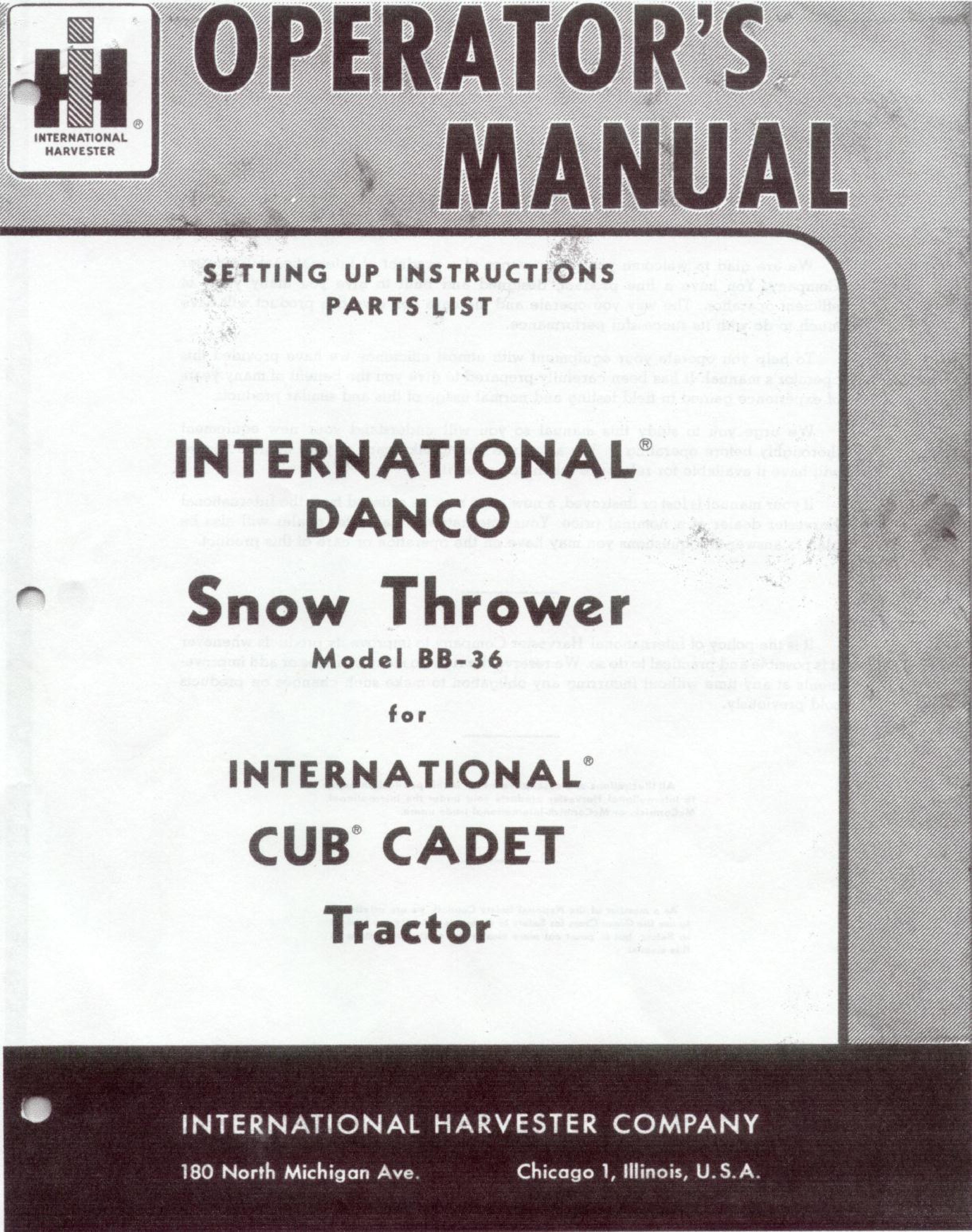 Cub Cadet BB-36 Snow Blower User Manual