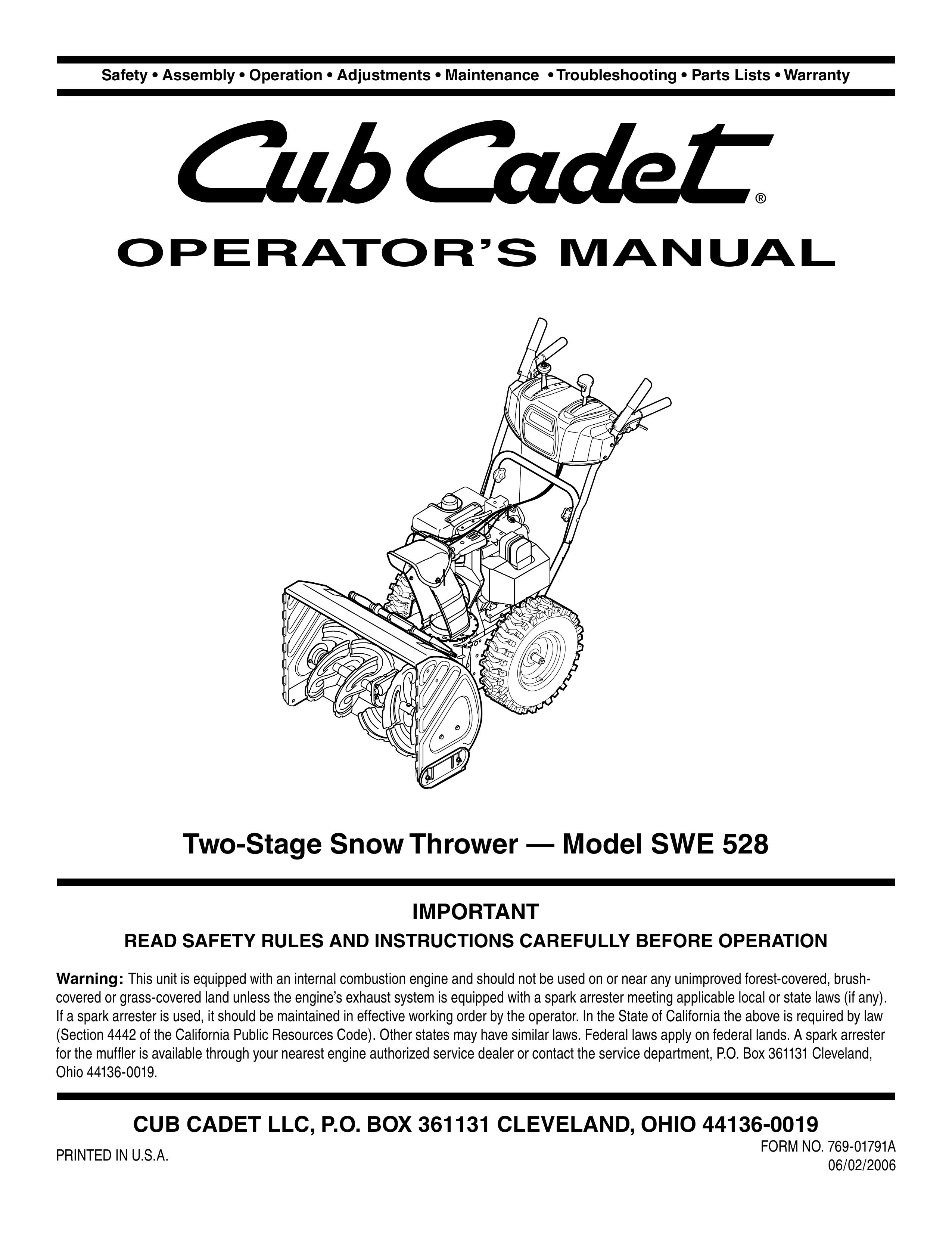 Cub Cadet SWE 528 Snow Blower User Manual