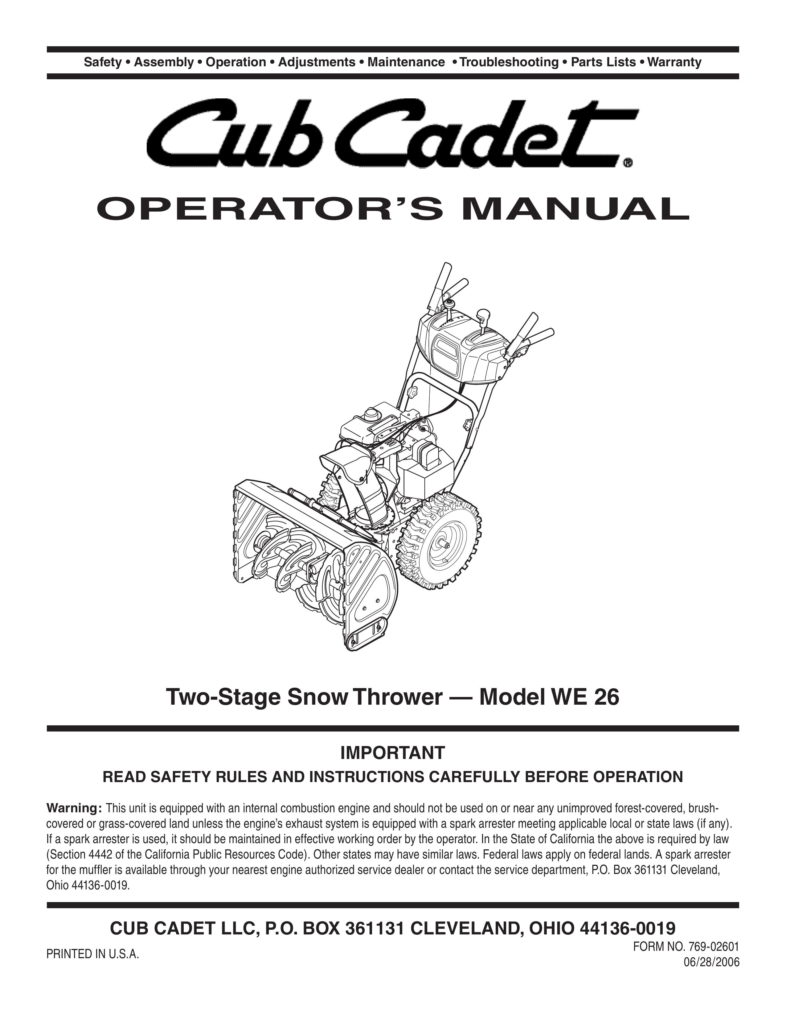 Cub Cadet WE 26 Snow Blower User Manual