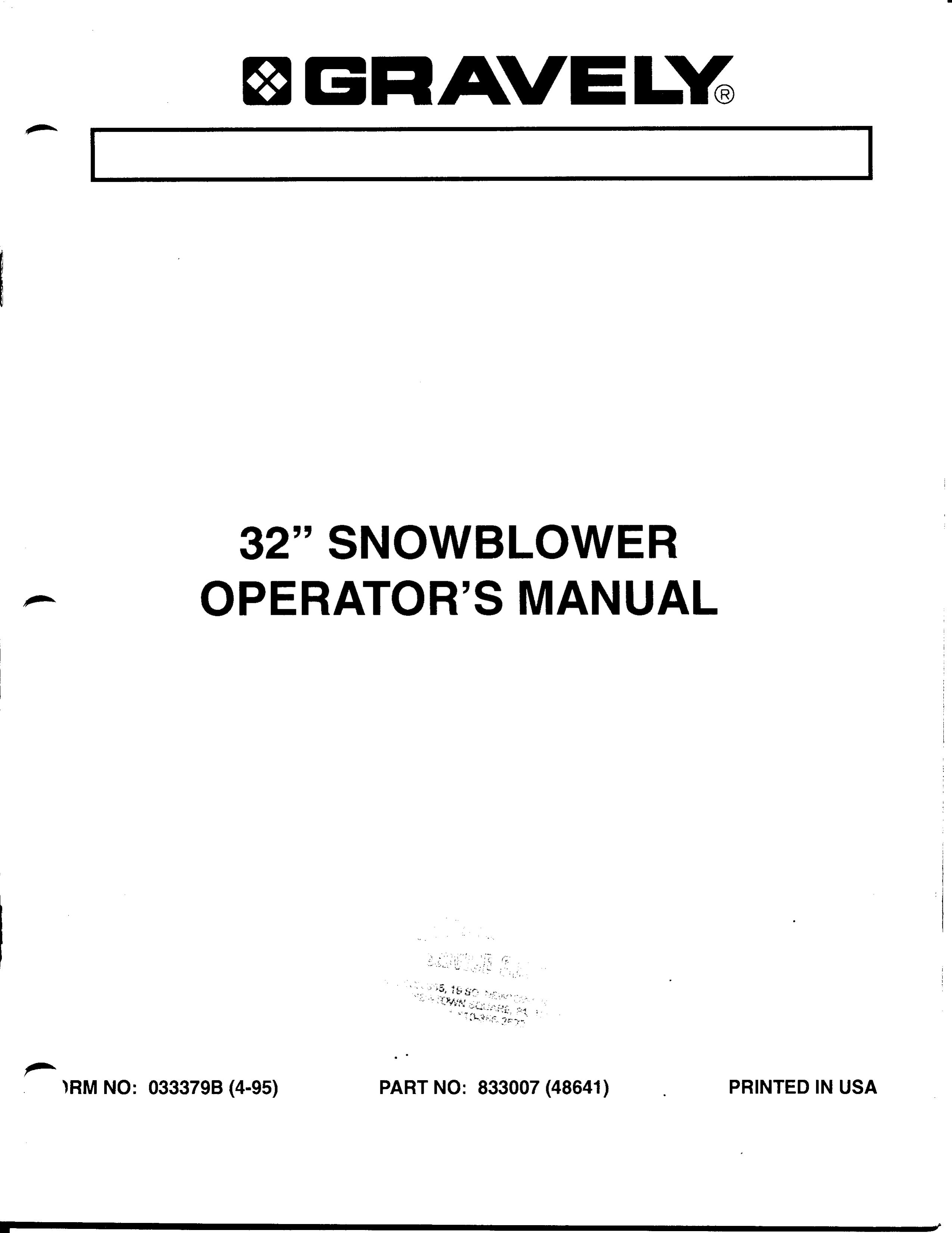Gravely 833007 (48641) Snow Blower User Manual