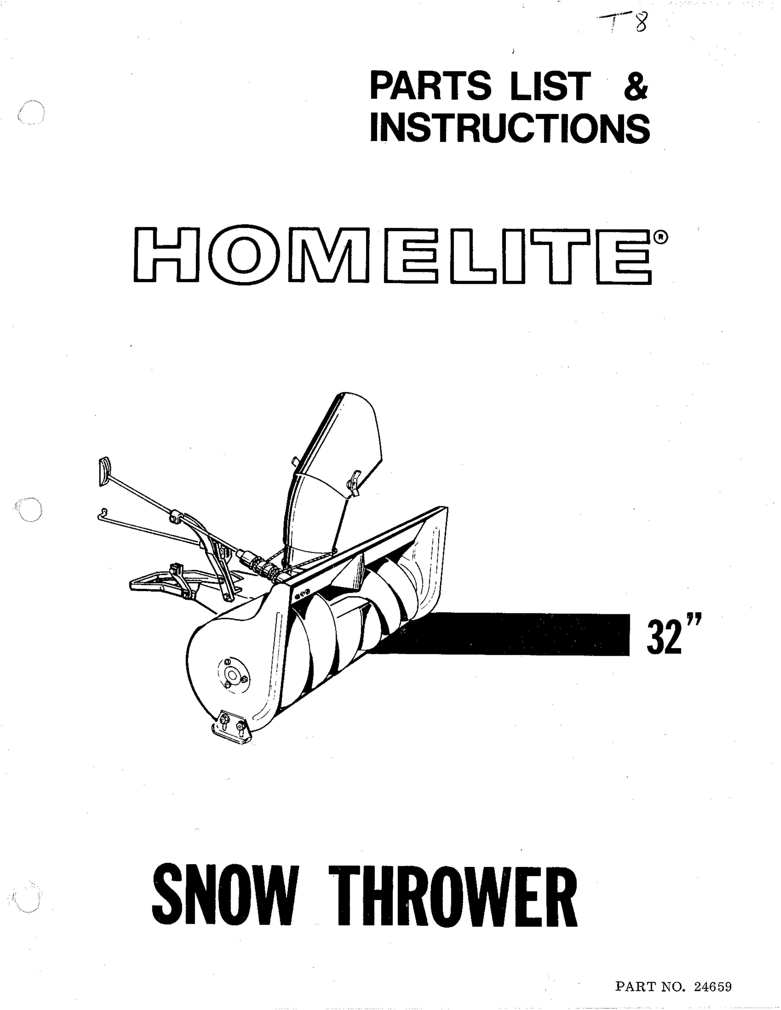 Homelite 32" Snow Thrower Snow Blower User Manual