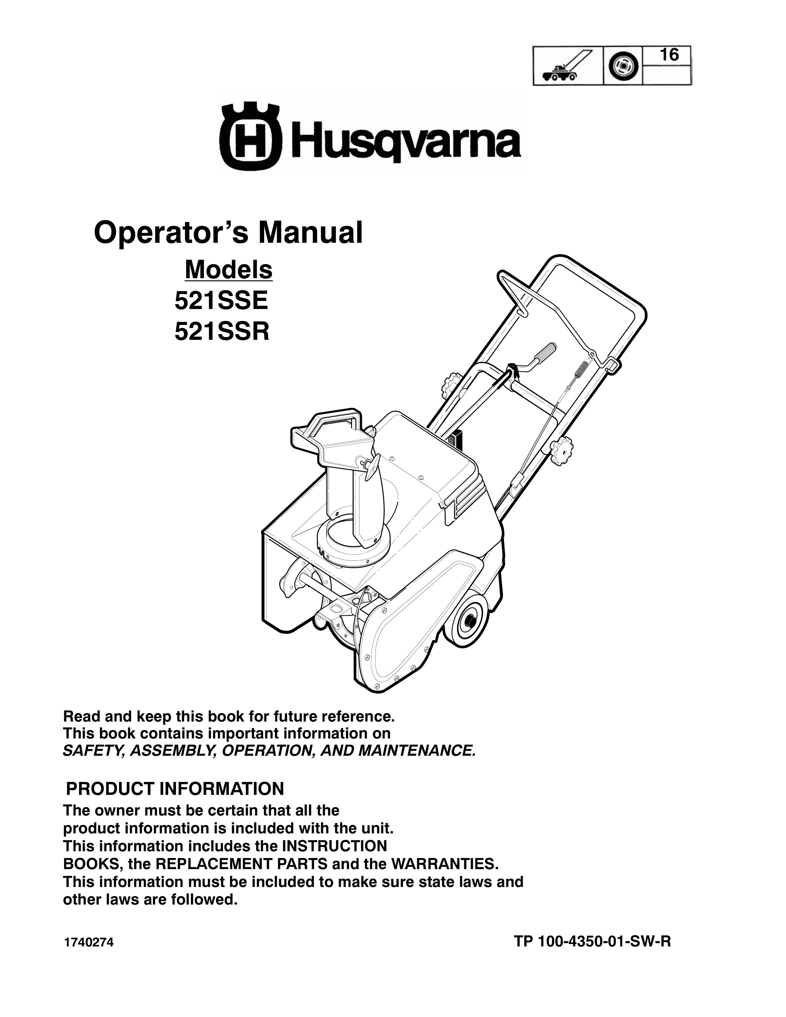 Husqvarna 521SSE Snow Blower User Manual