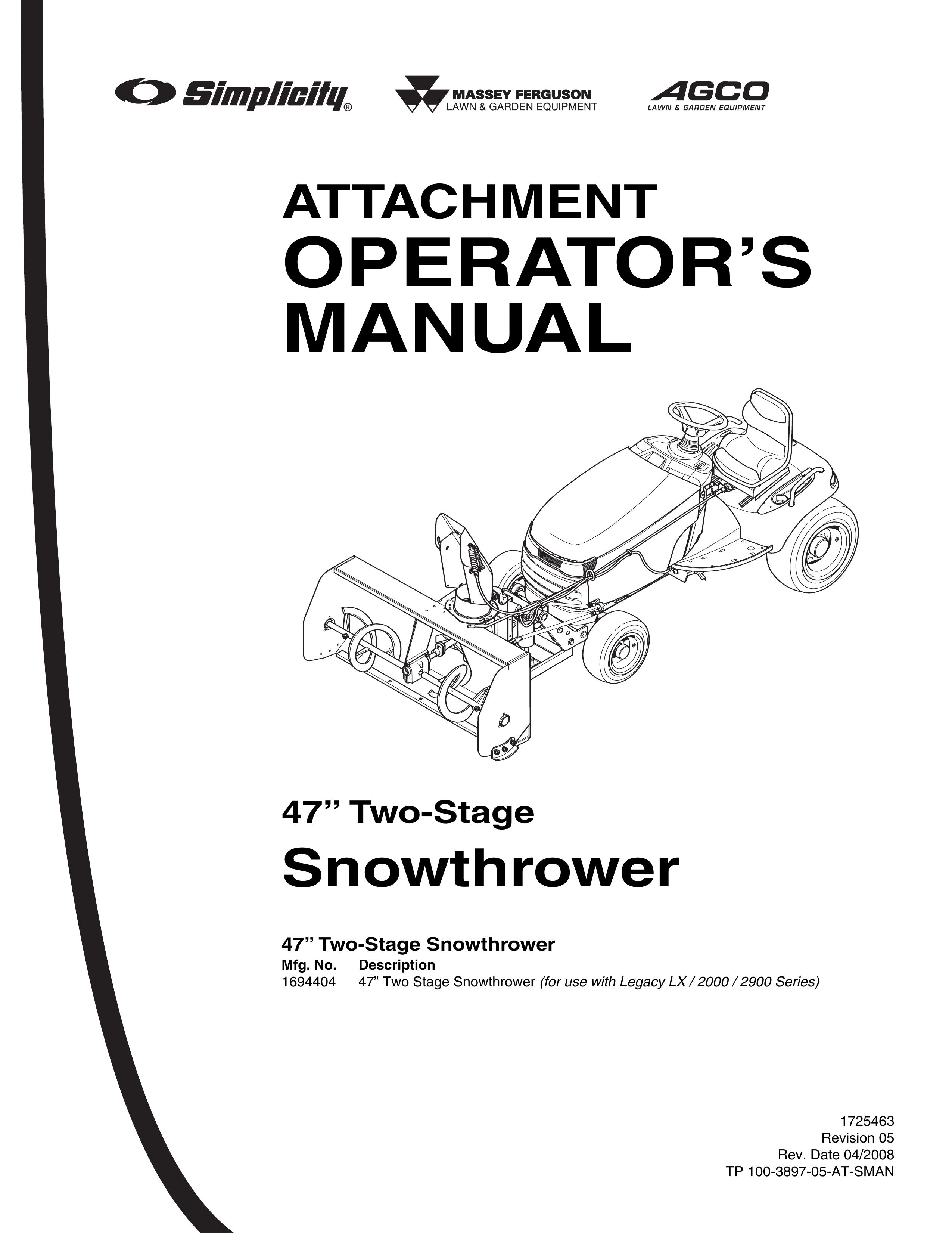 Massey Ferguson L&G 1694404 Snow Blower User Manual