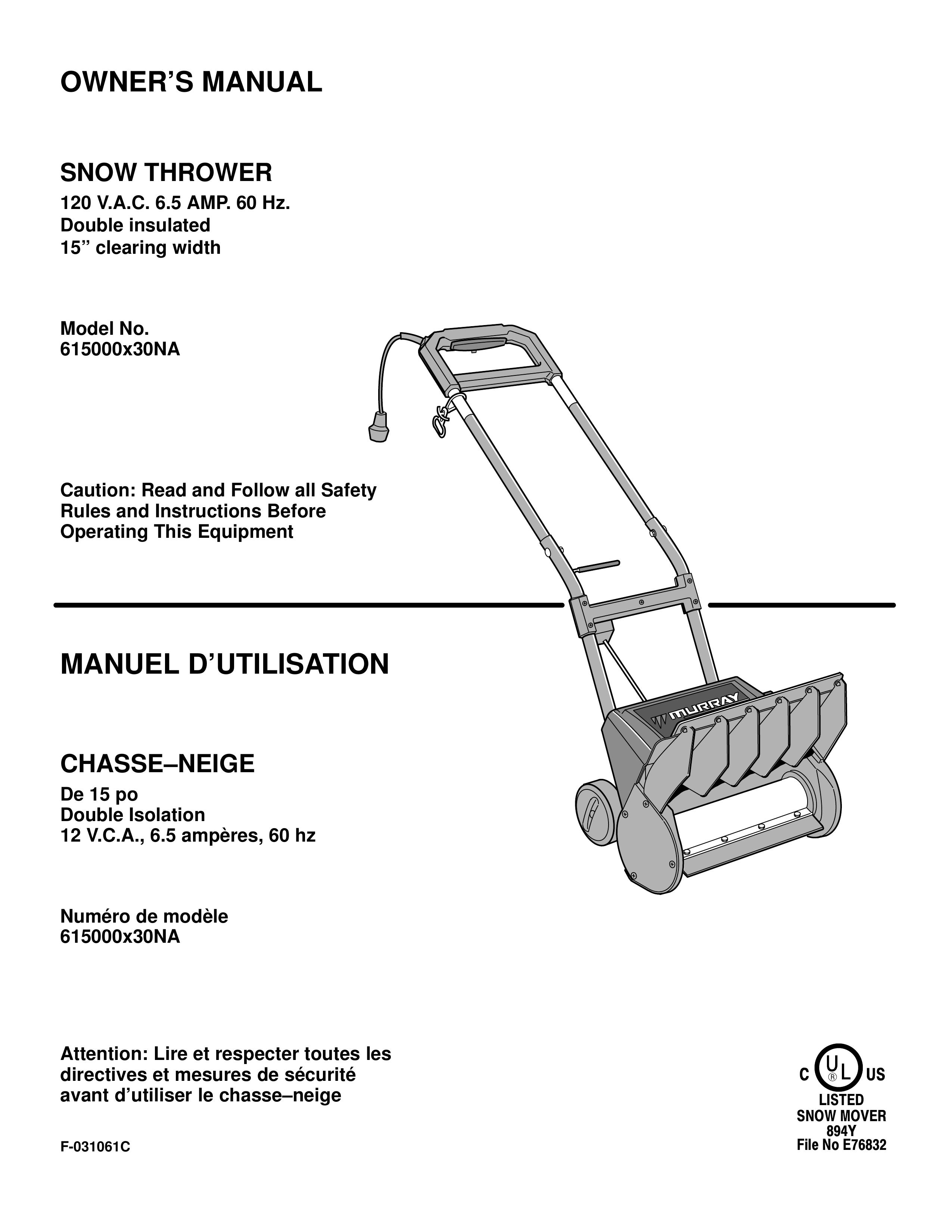 Murray 615000x30NA Snow Blower User Manual