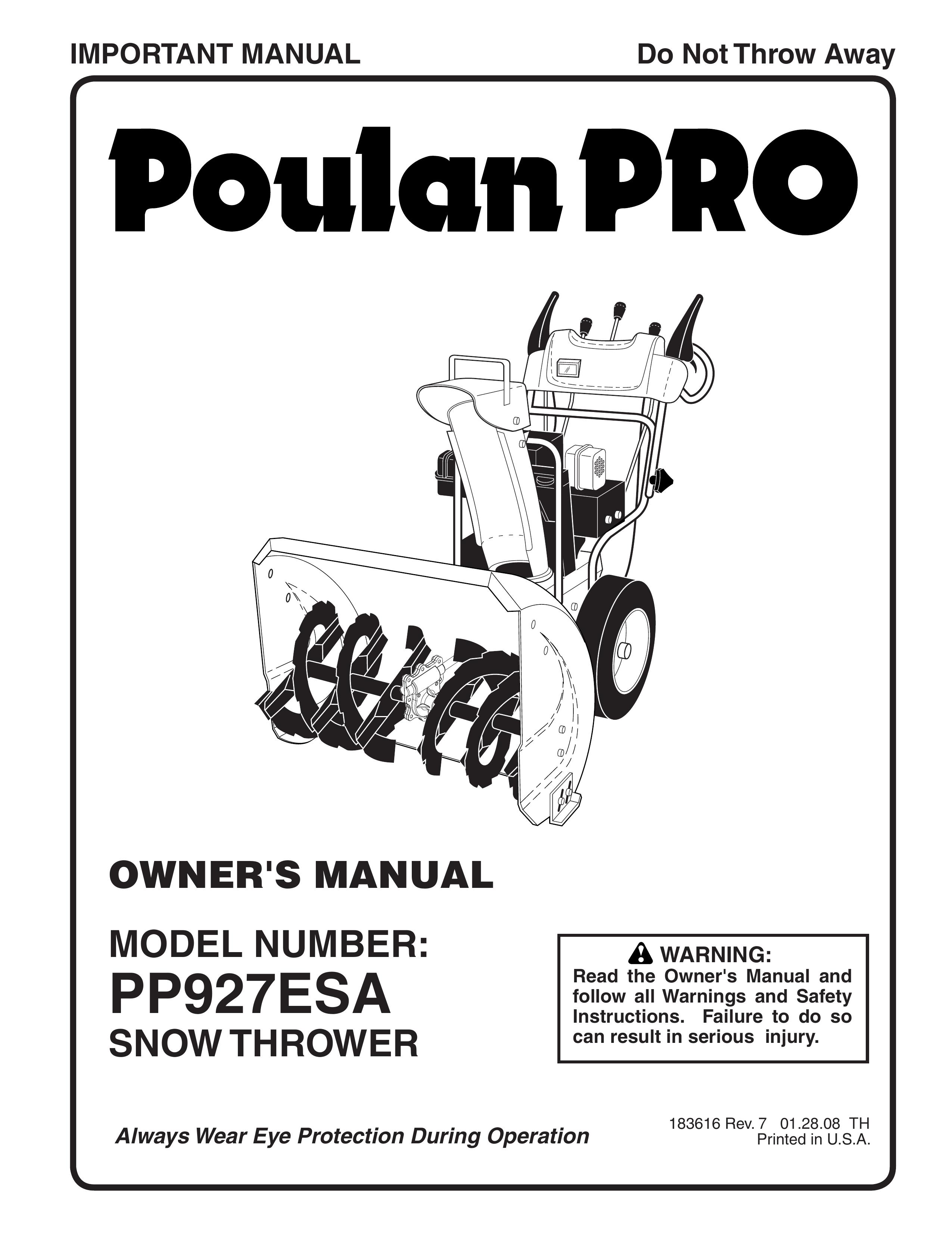 Poulan 183616 Snow Blower User Manual