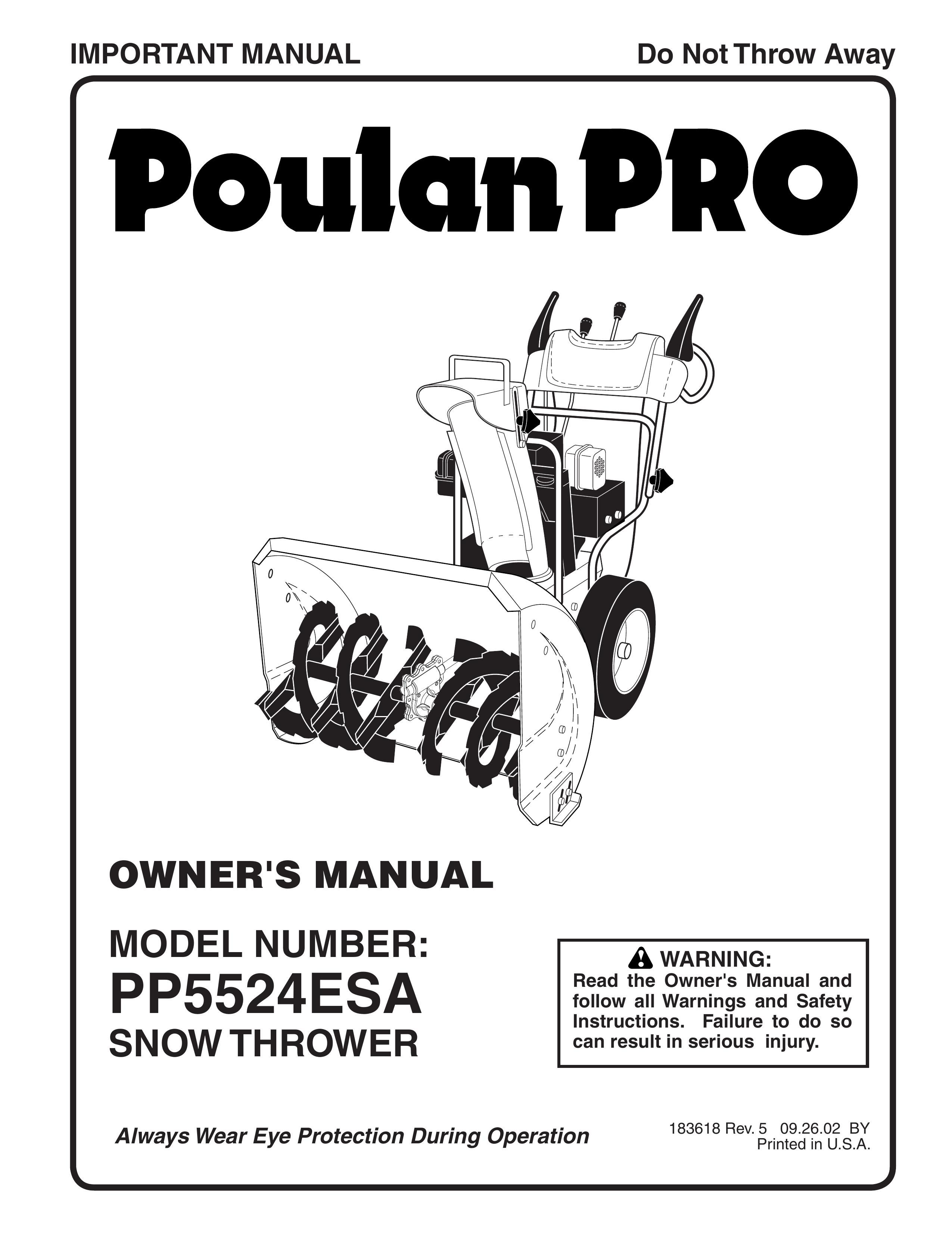 Poulan 183618 Snow Blower User Manual