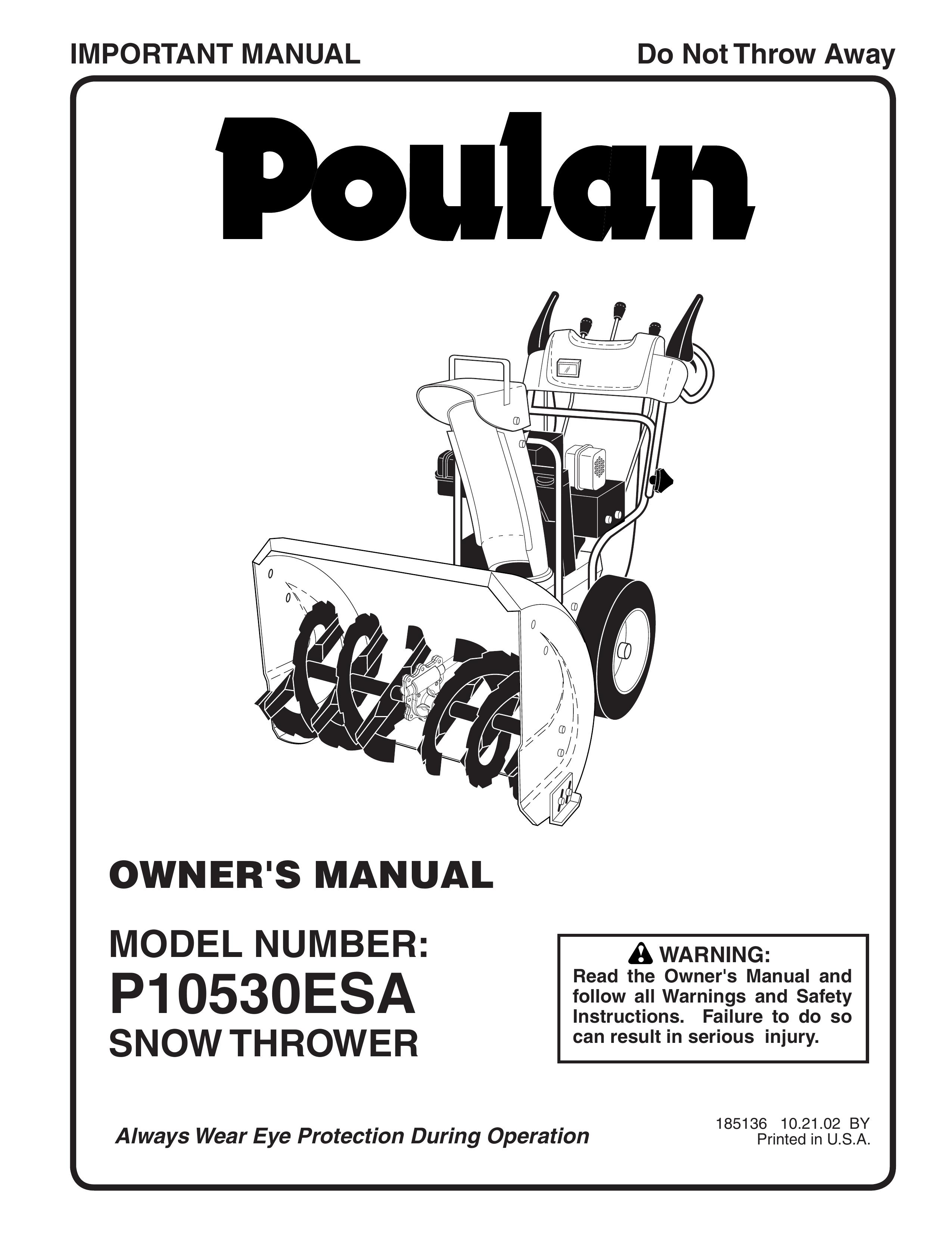 Poulan 185136 Snow Blower User Manual