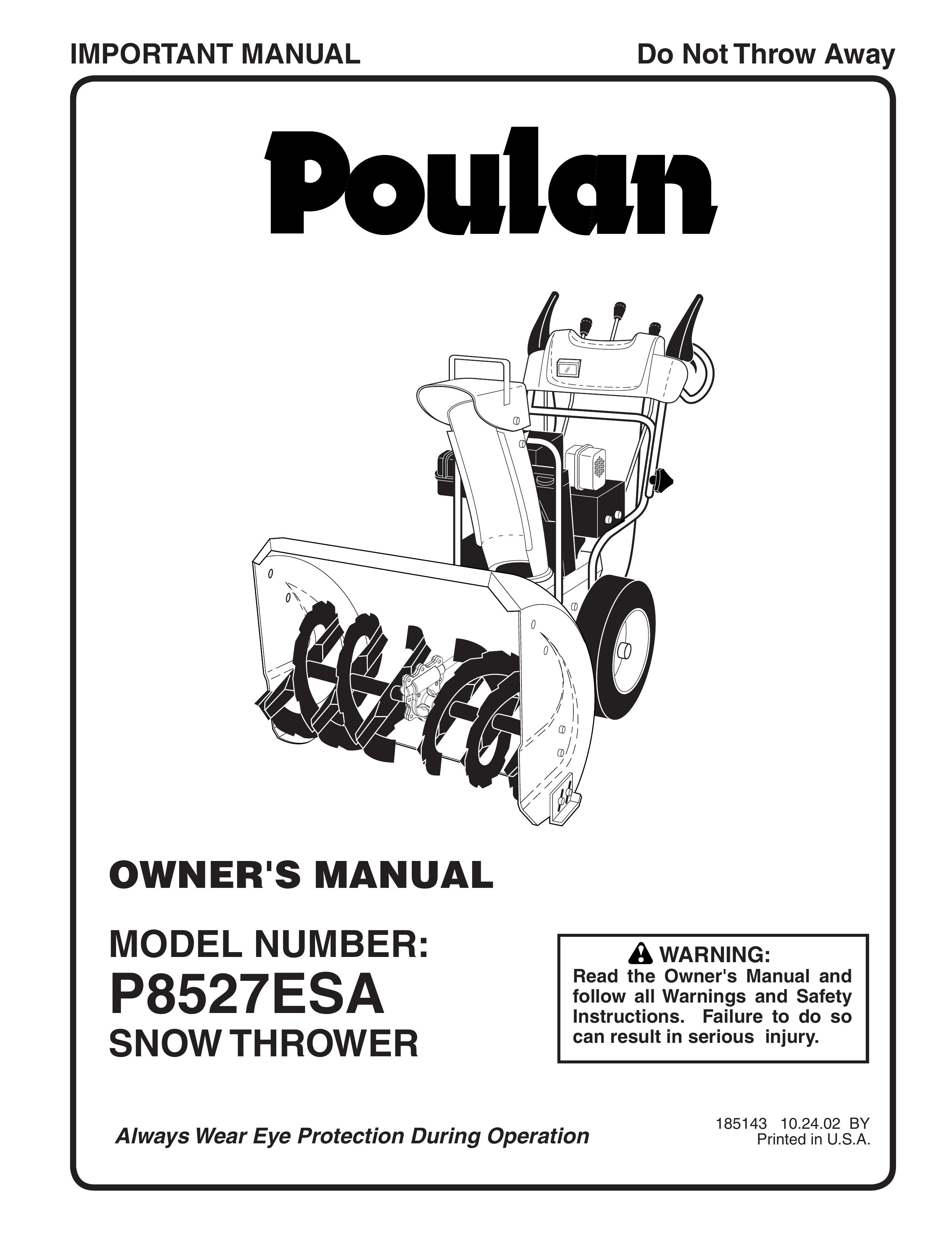 Poulan 185143 Snow Blower User Manual