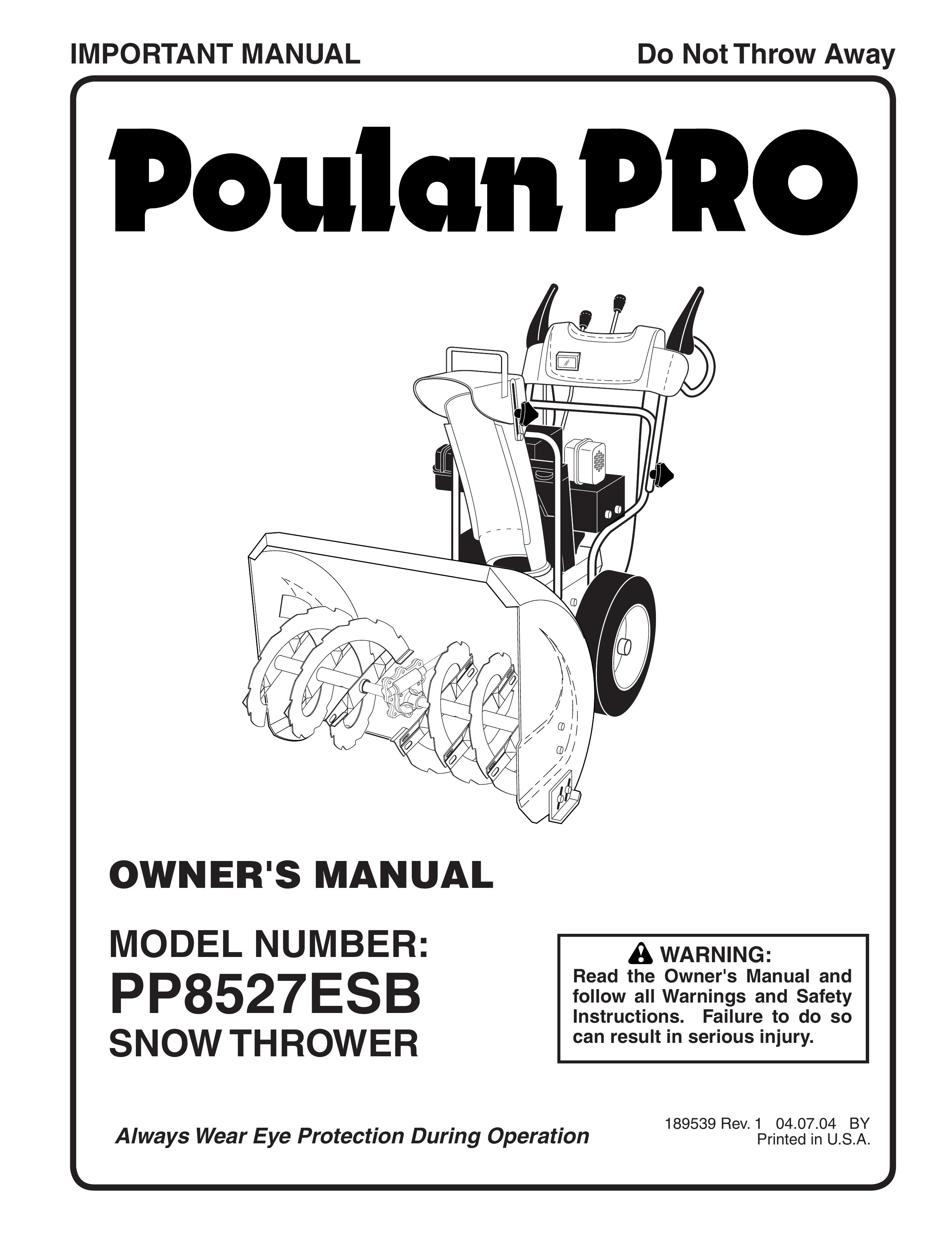 Poulan 189539 Snow Blower User Manual