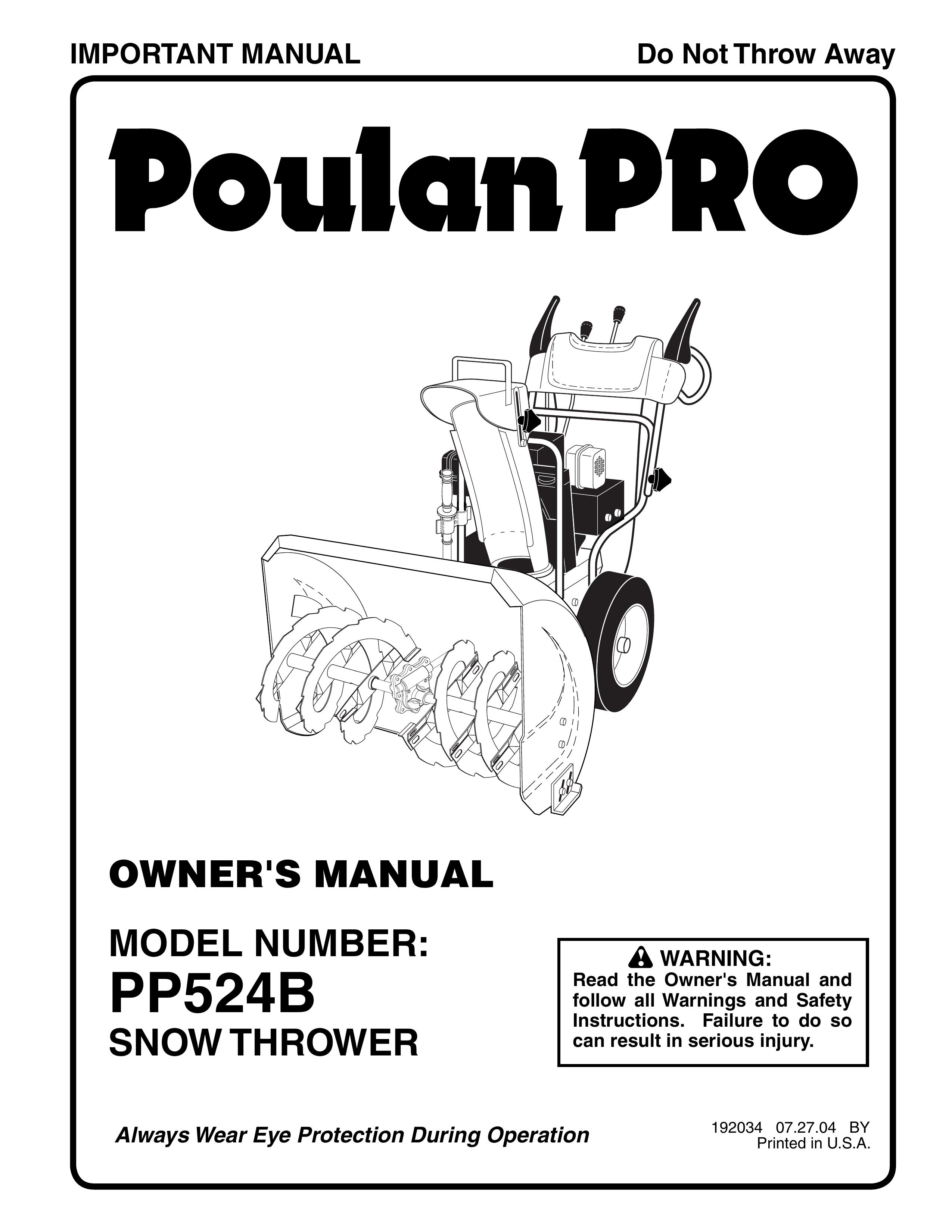 Poulan 192034 Snow Blower User Manual