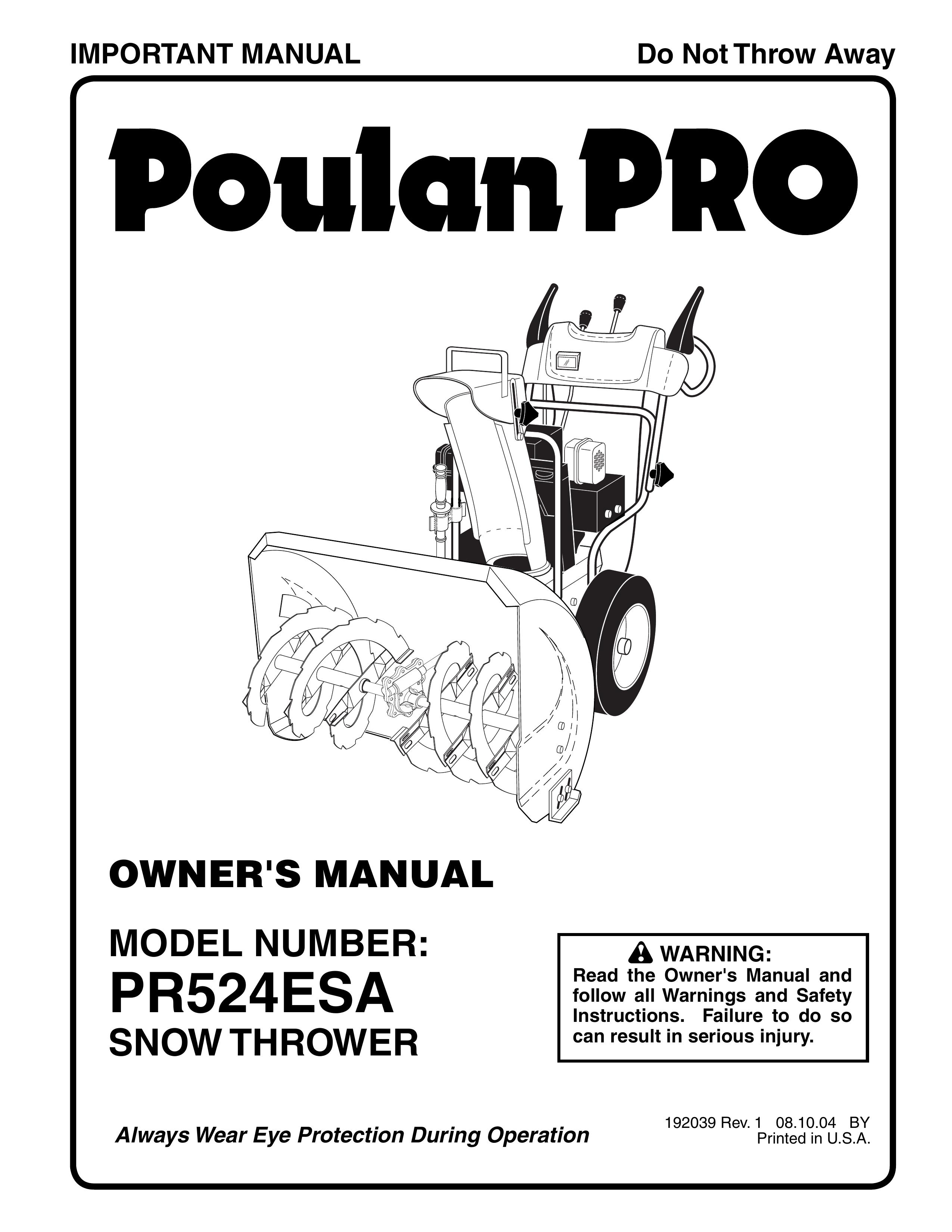 Poulan 192039 Snow Blower User Manual