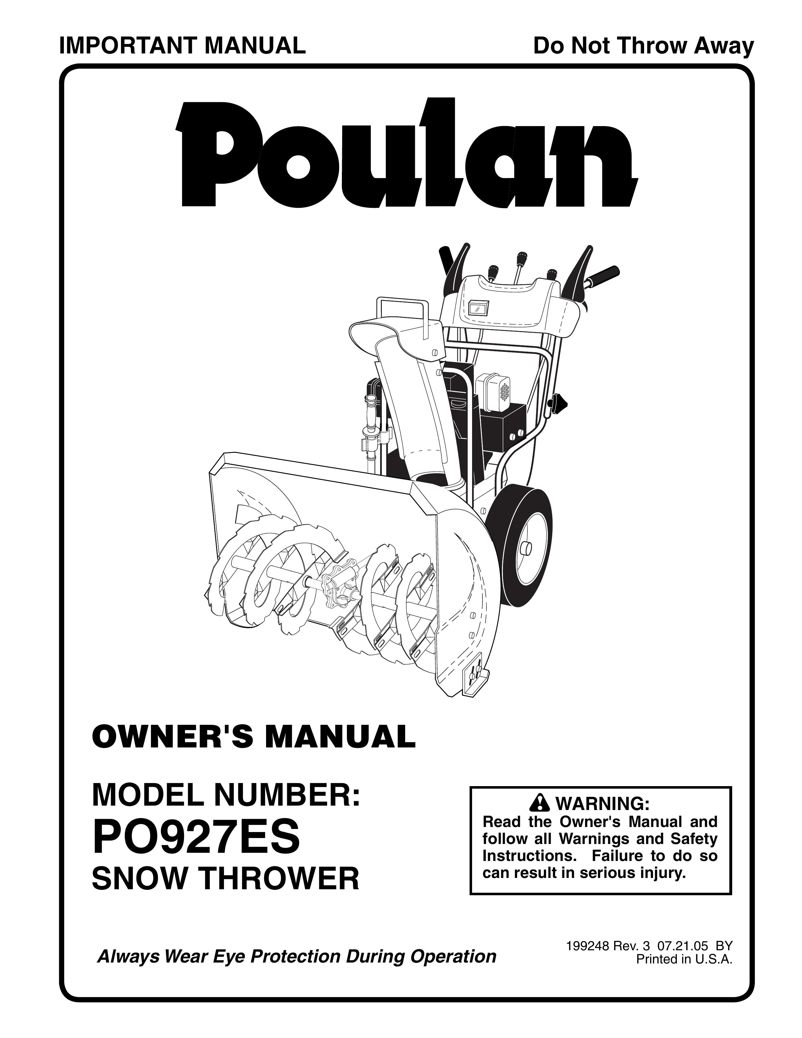 Poulan 199248 Snow Blower User Manual