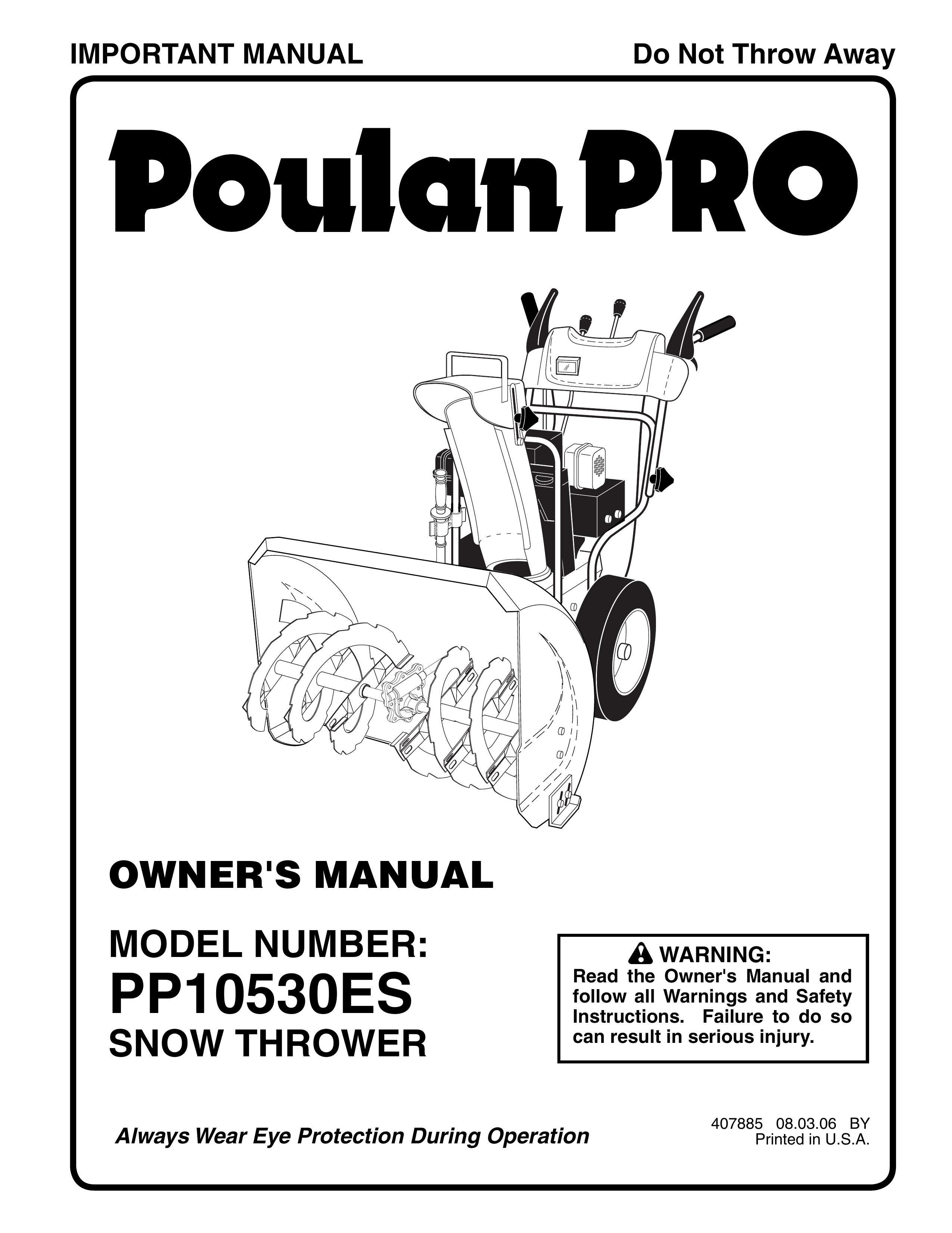 Poulan 407885 Snow Blower User Manual