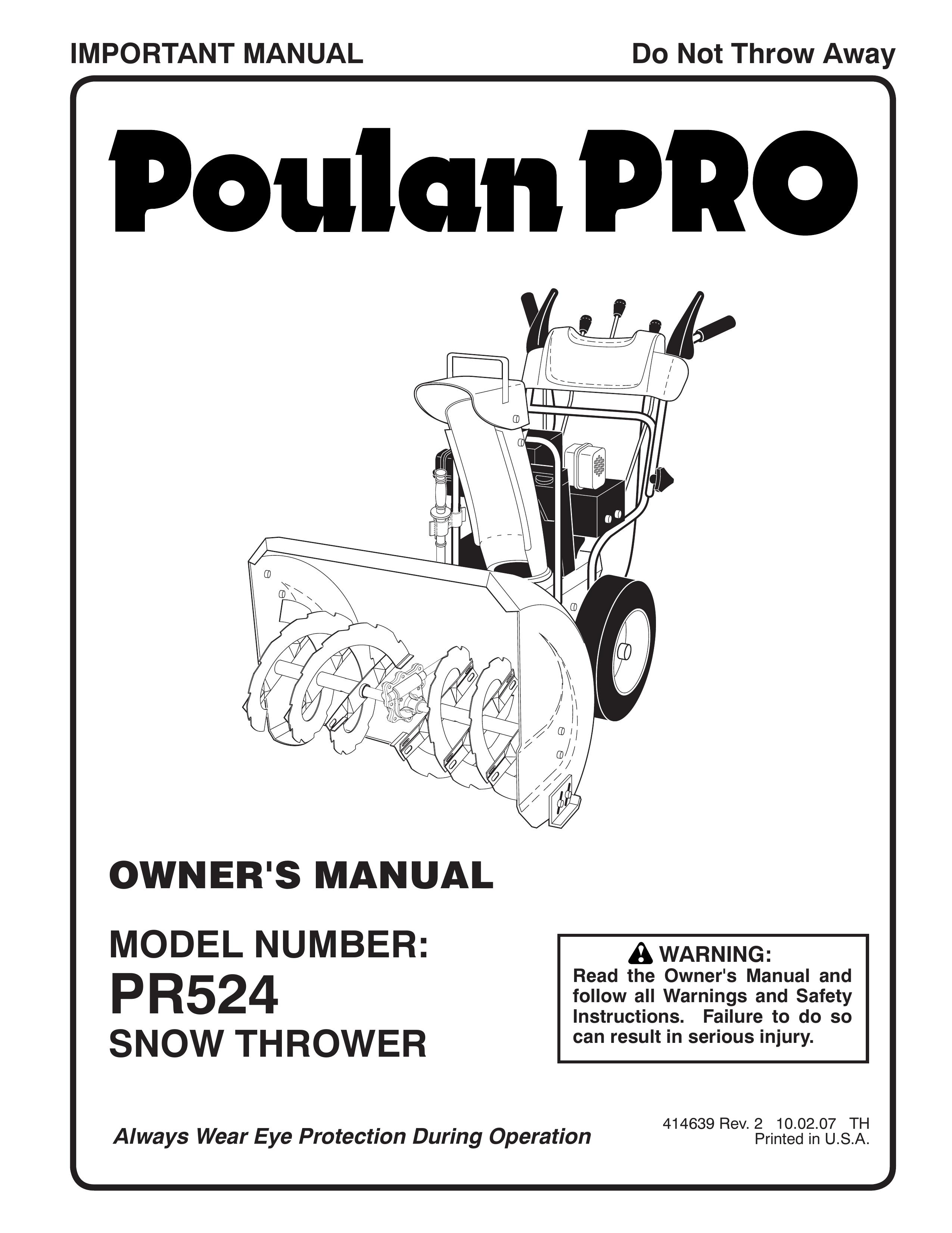 Poulan 414639 Snow Blower User Manual