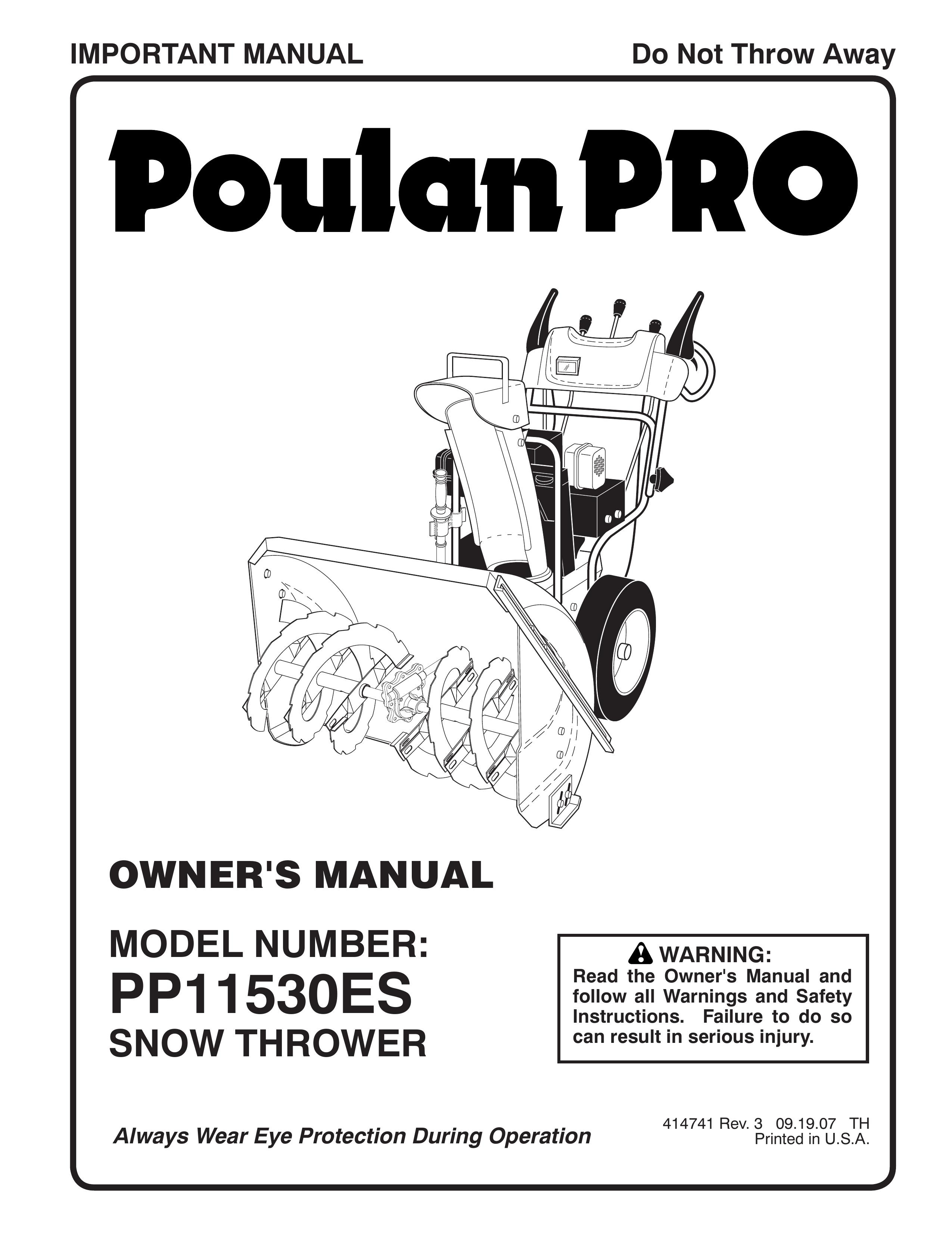 Poulan 414741 Snow Blower User Manual