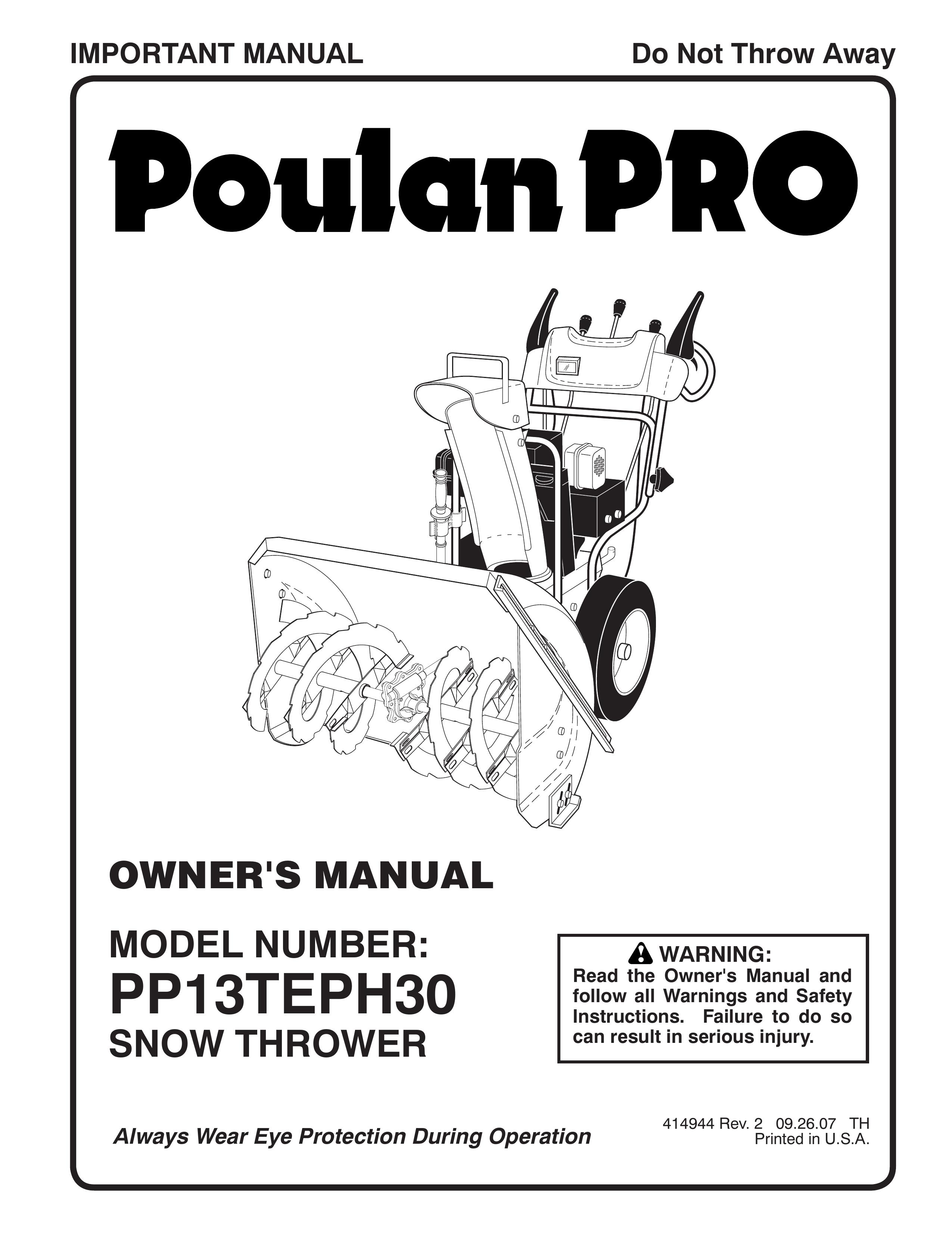 Poulan 414944 Snow Blower User Manual