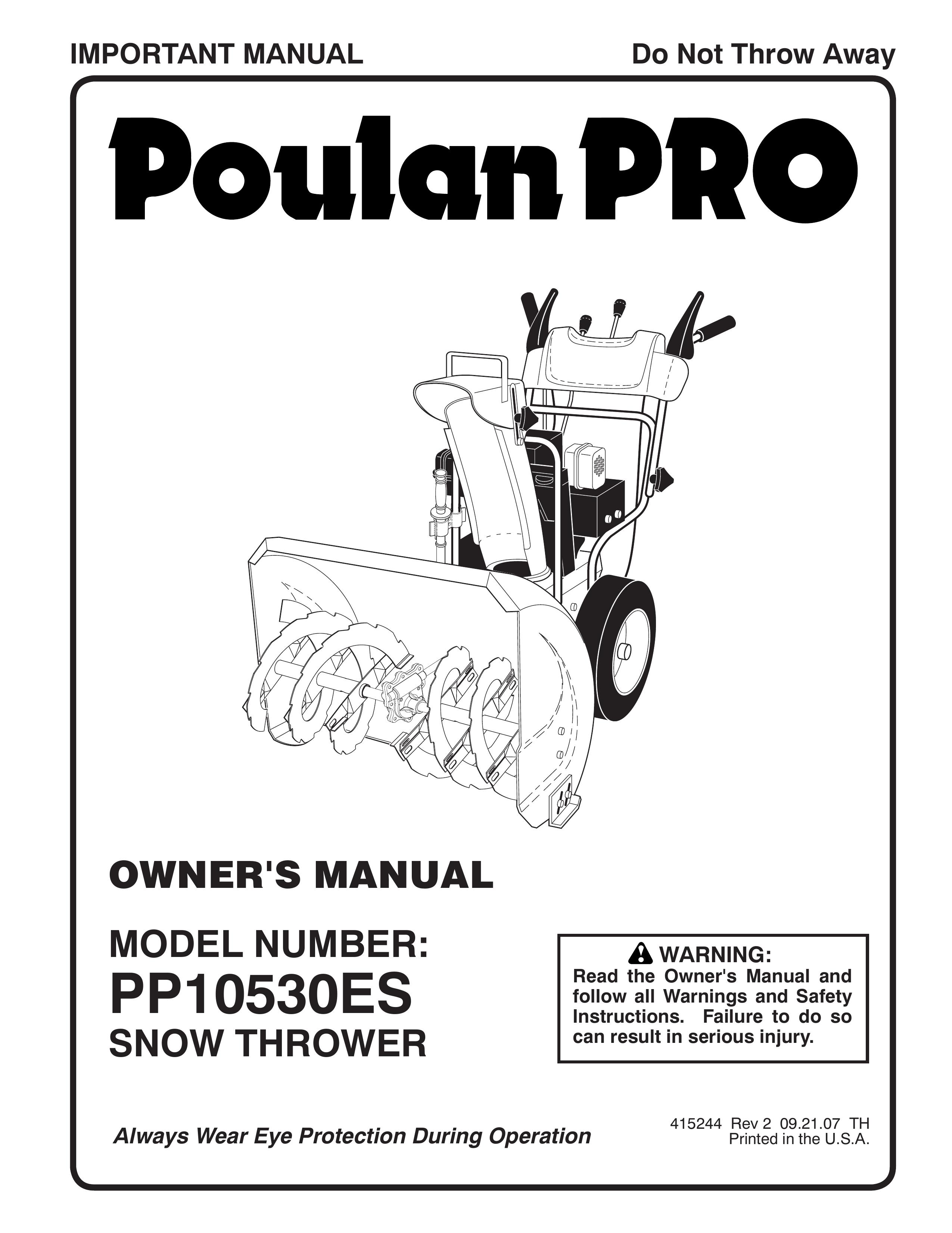 Poulan 415244 Snow Blower User Manual