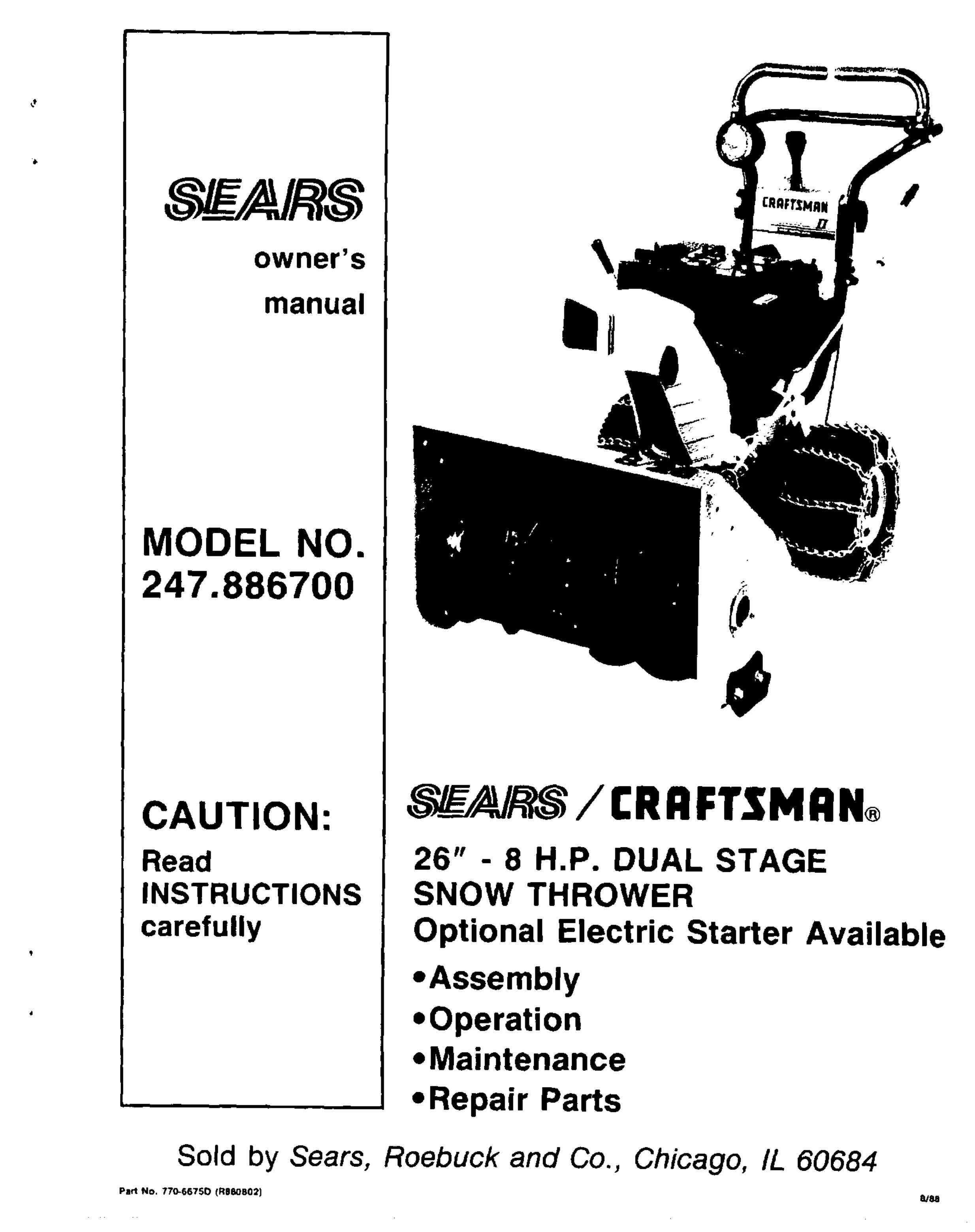Sears 247.8867 Snow Blower User Manual
