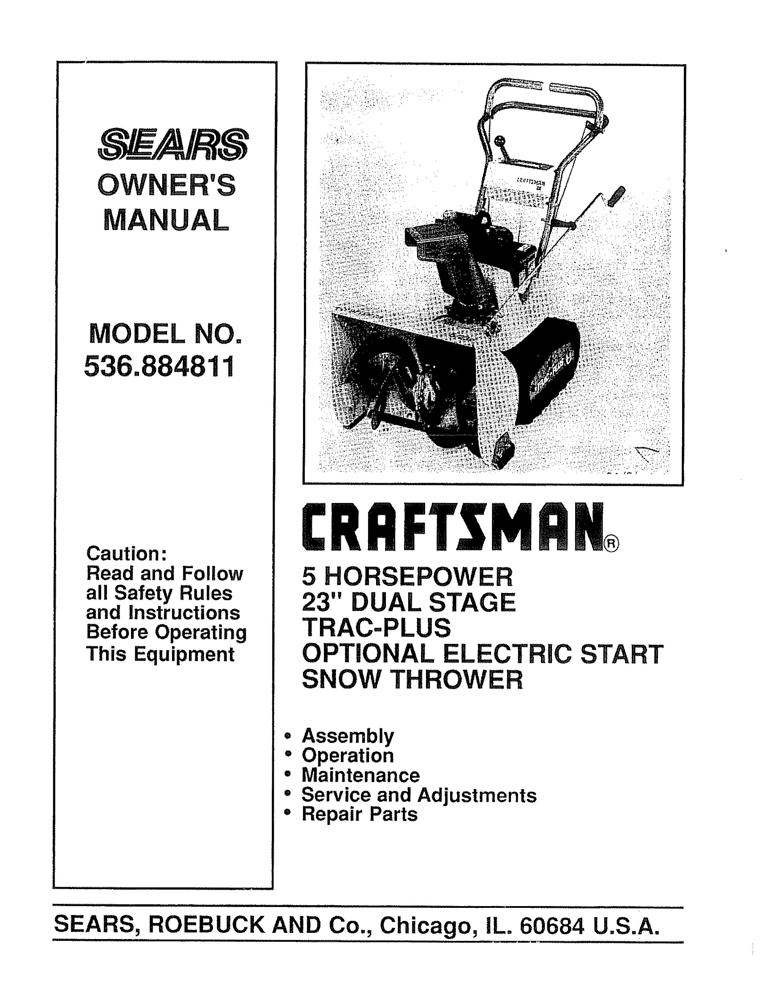 Sears 536.884811 Snow Blower User Manual