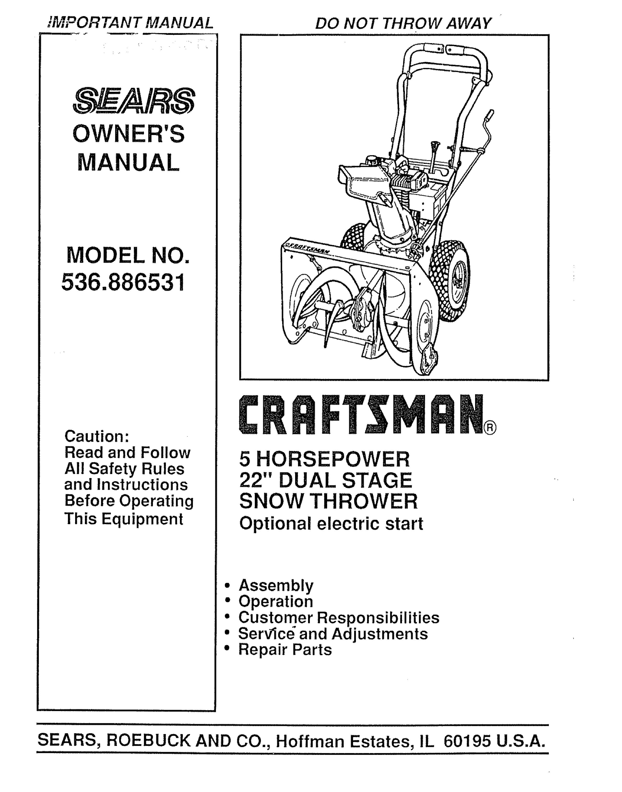 Sears 536.886531 Snow Blower User Manual