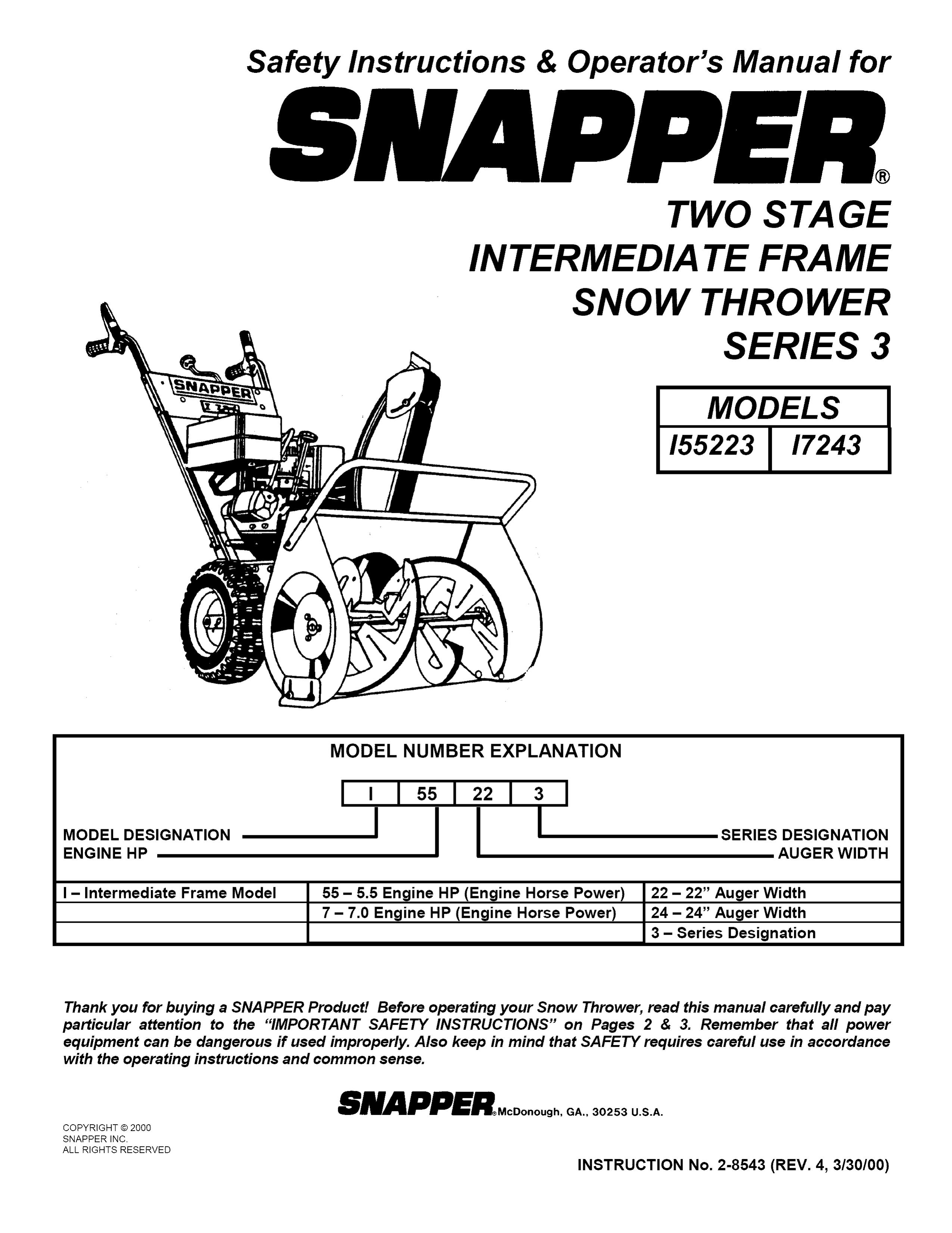 Snapper 155223 Snow Blower User Manual