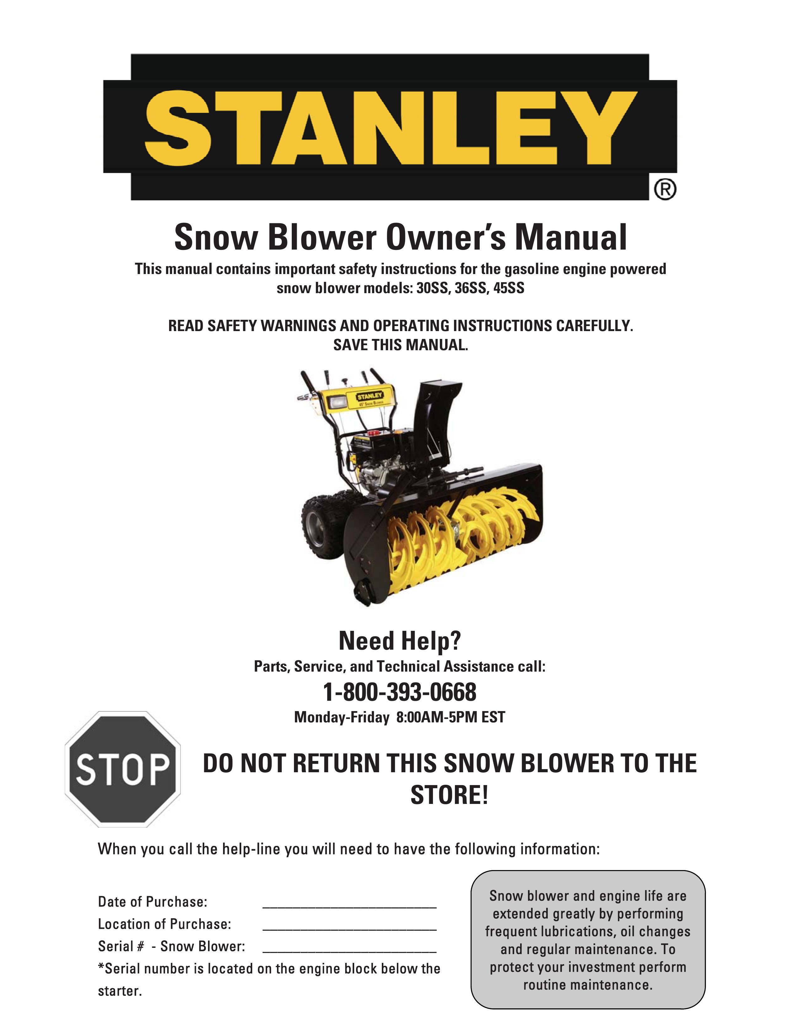 Stanley Black & Decker 36SS Snow Blower User Manual