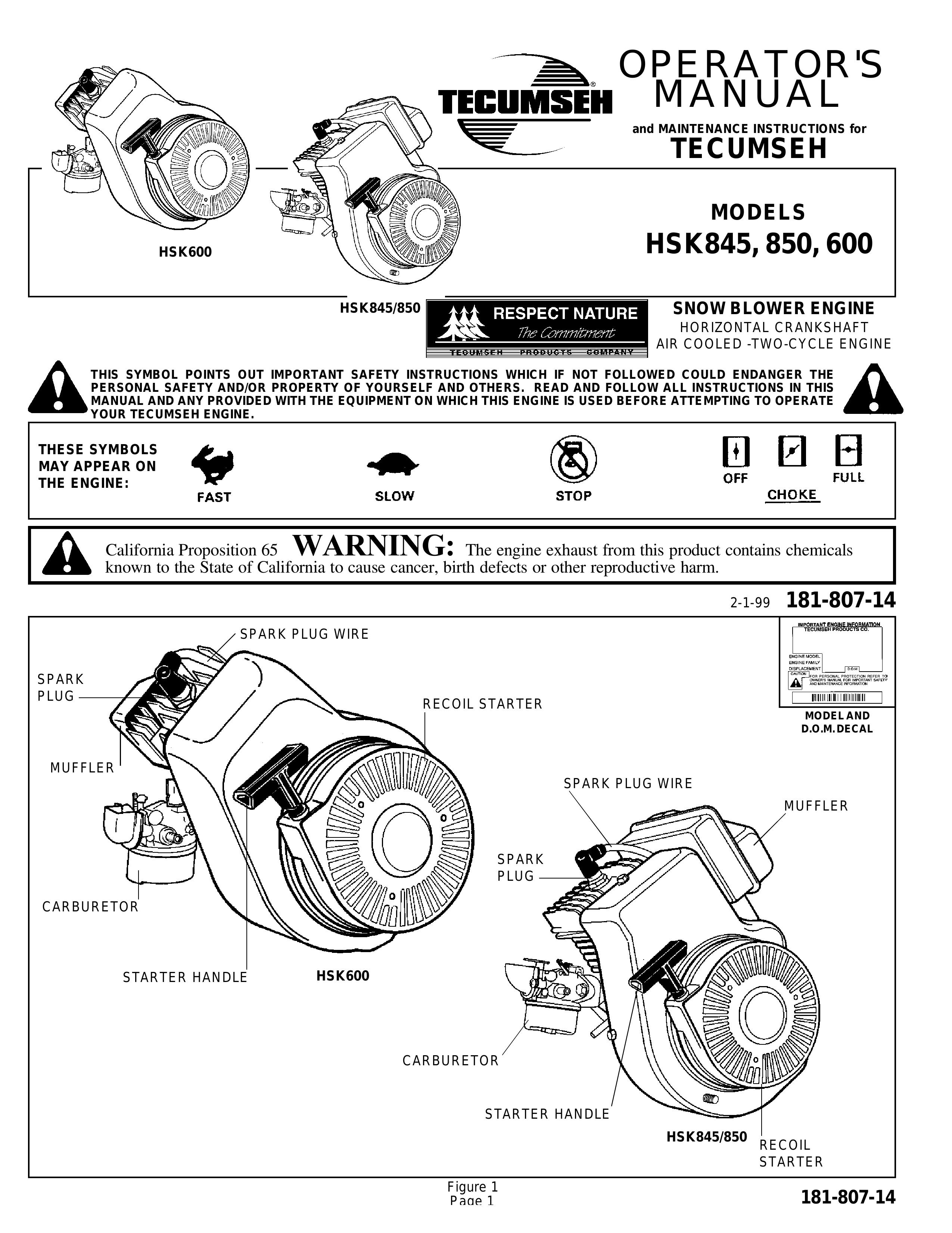 Tecumseh HSK845 Snow Blower User Manual