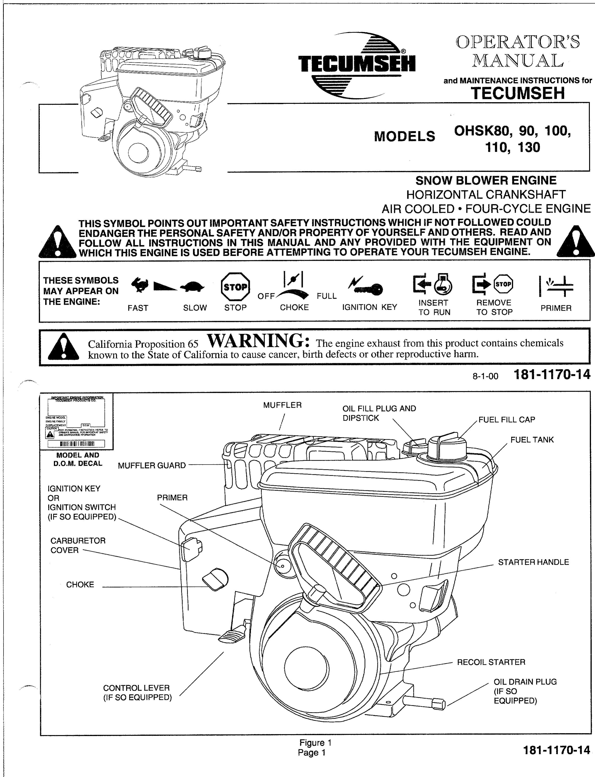 Tecumseh OHSK80 Snow Blower User Manual