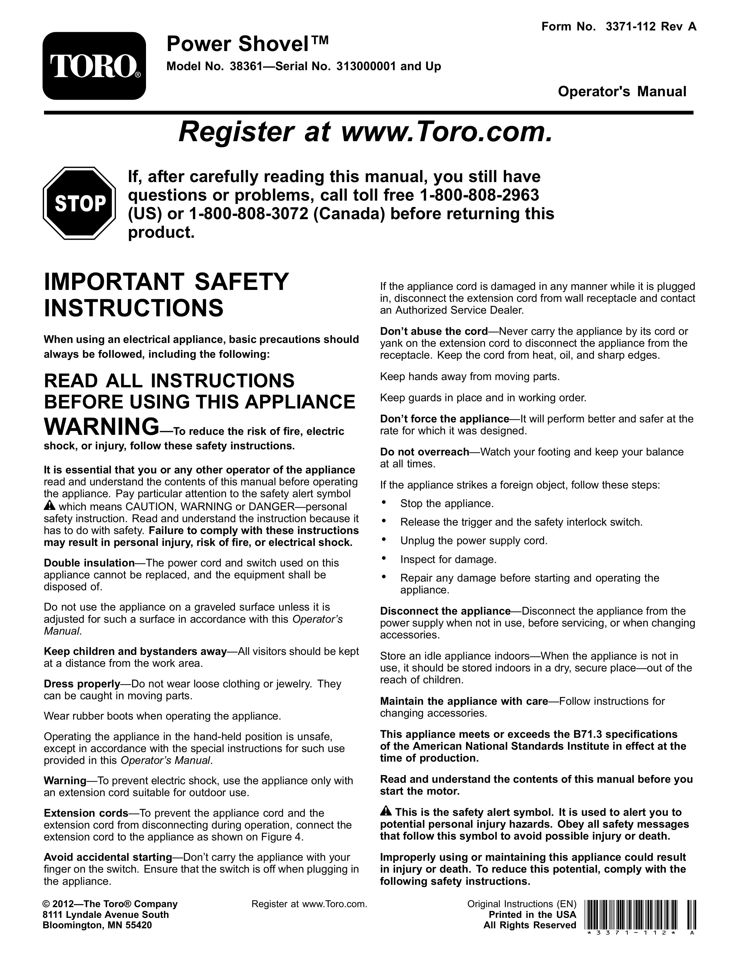 Toro 38361 Snow Blower User Manual