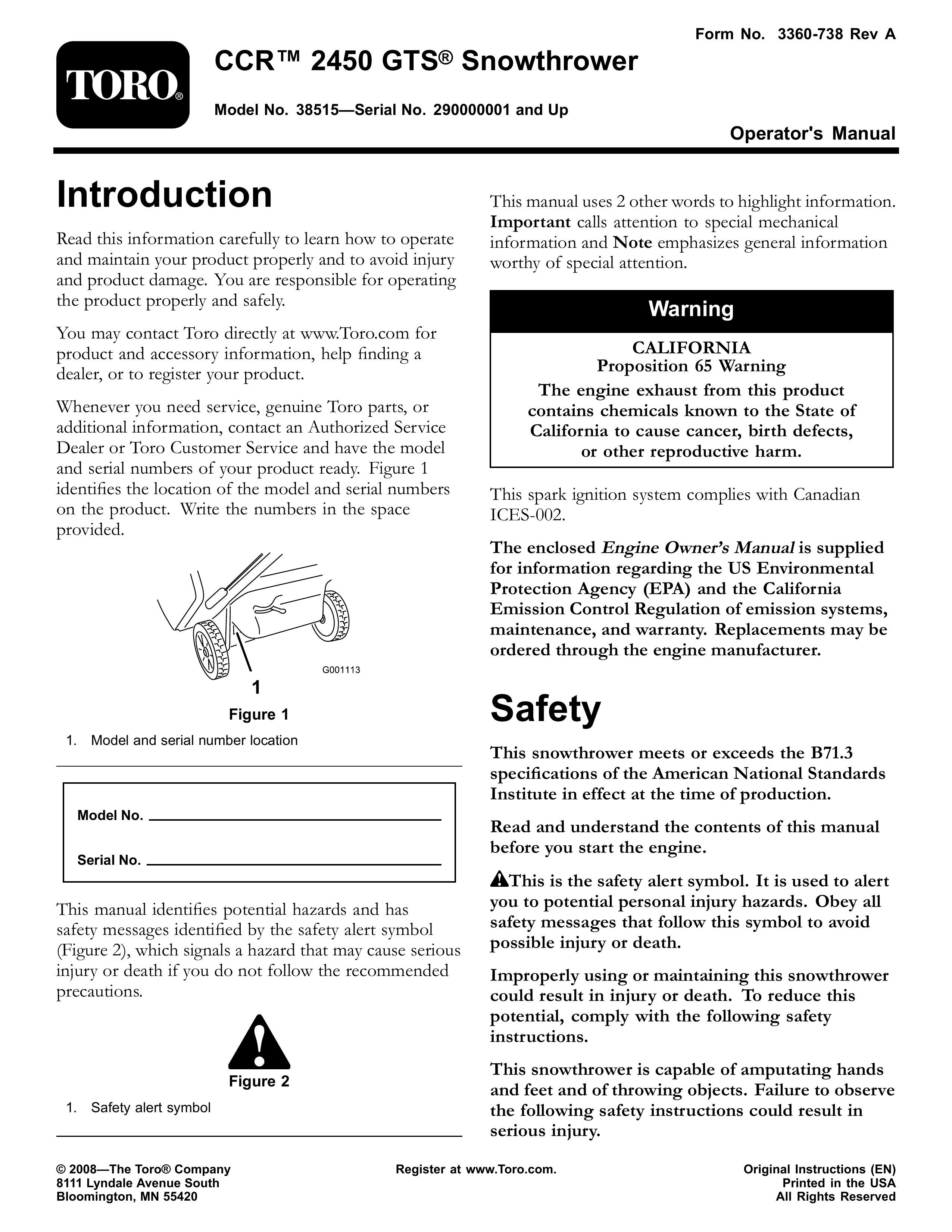 Toro 38515 Snow Blower User Manual