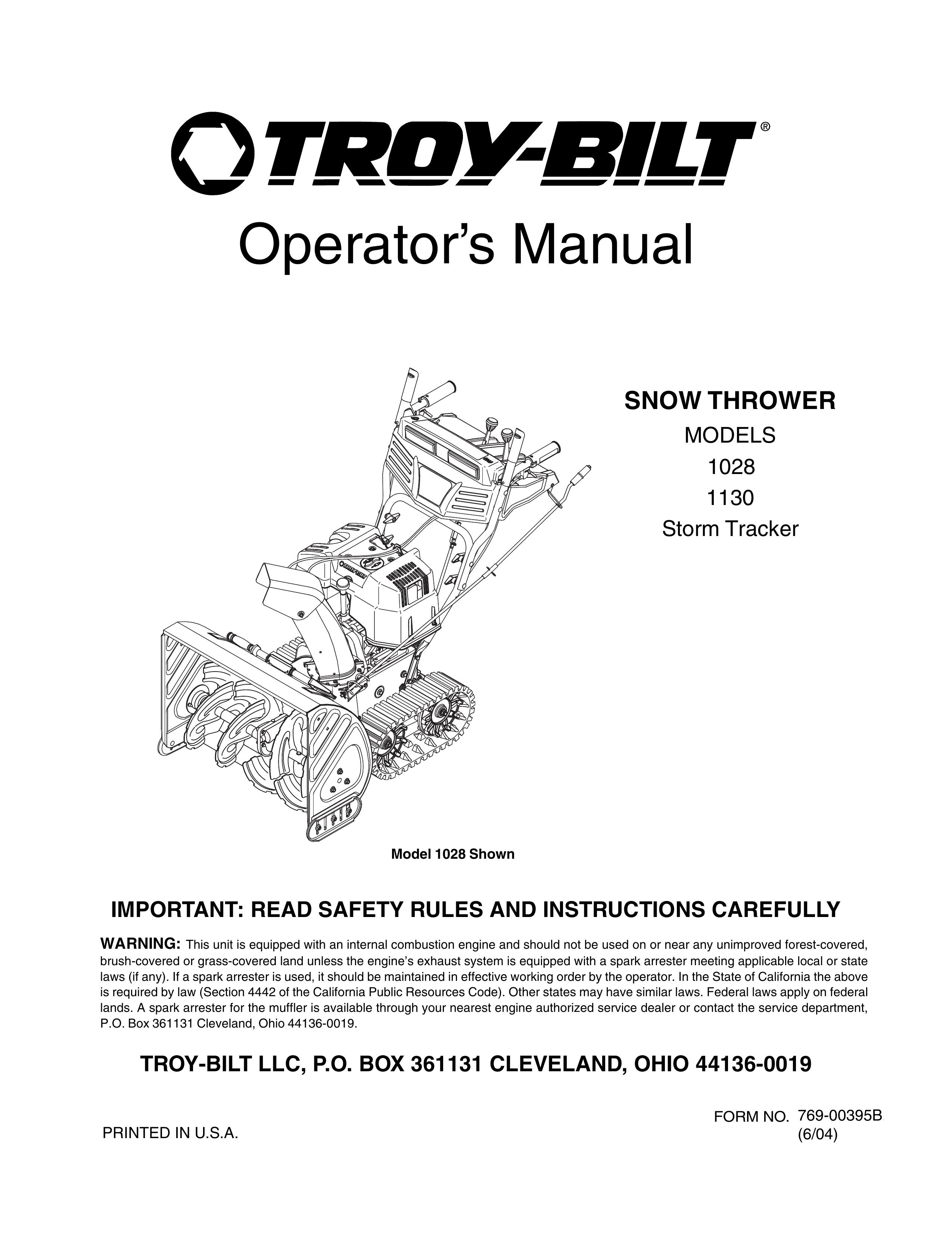Troy-Bilt 1130 Snow Blower User Manual