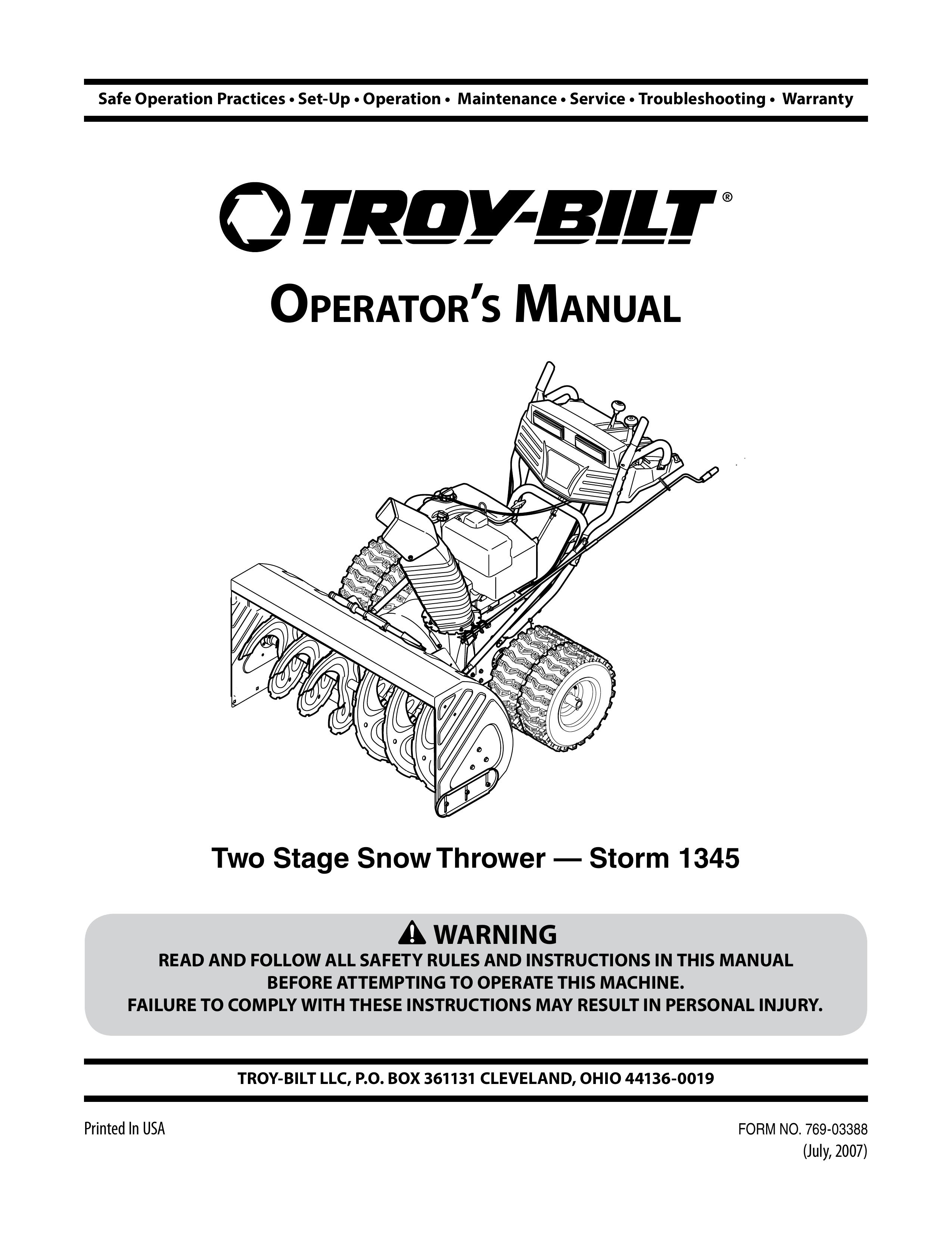 Troy-Bilt 1345 Snow Blower User Manual