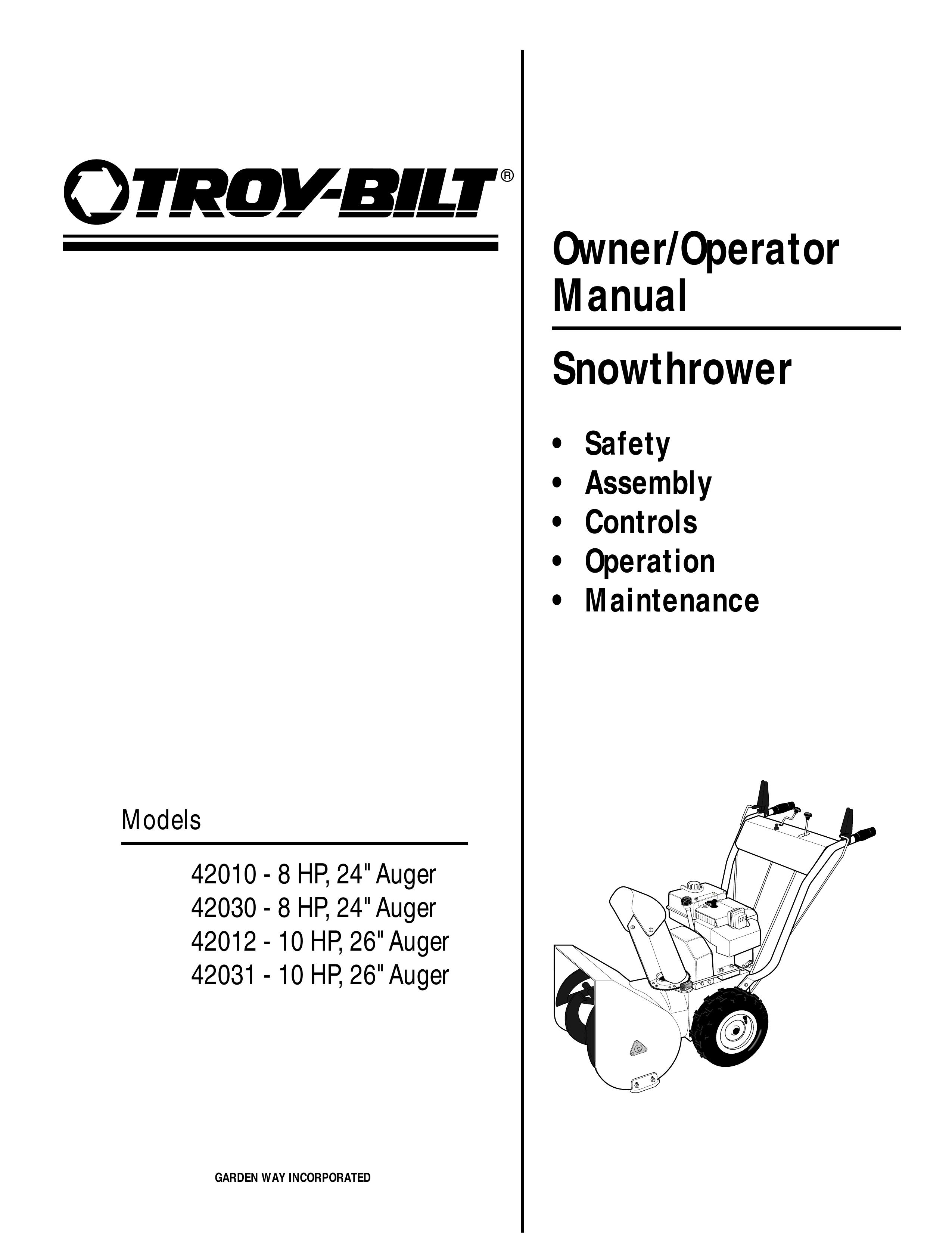 Troy-Bilt 42010 Snow Blower User Manual