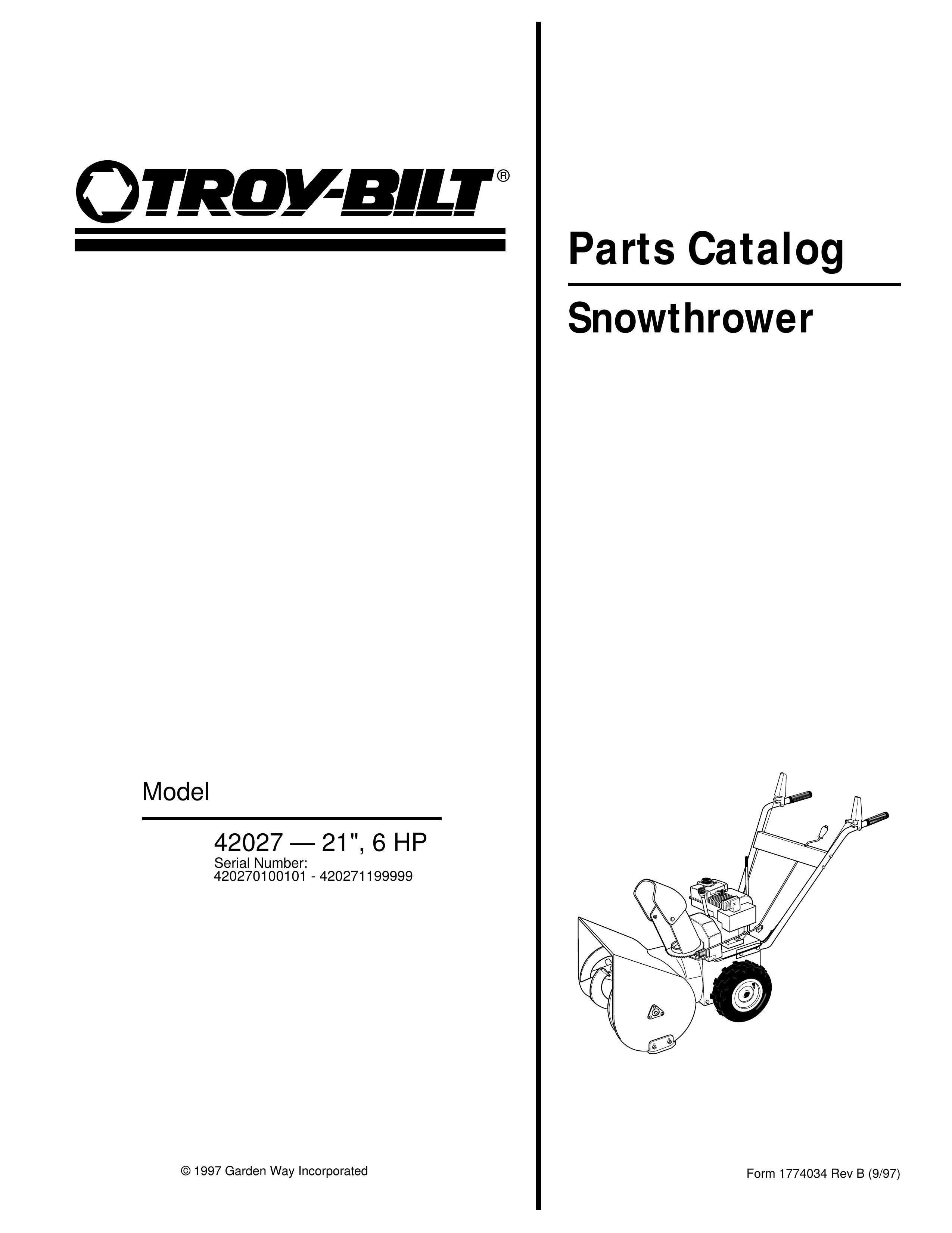 Troy-Bilt 42027 Snow Blower User Manual