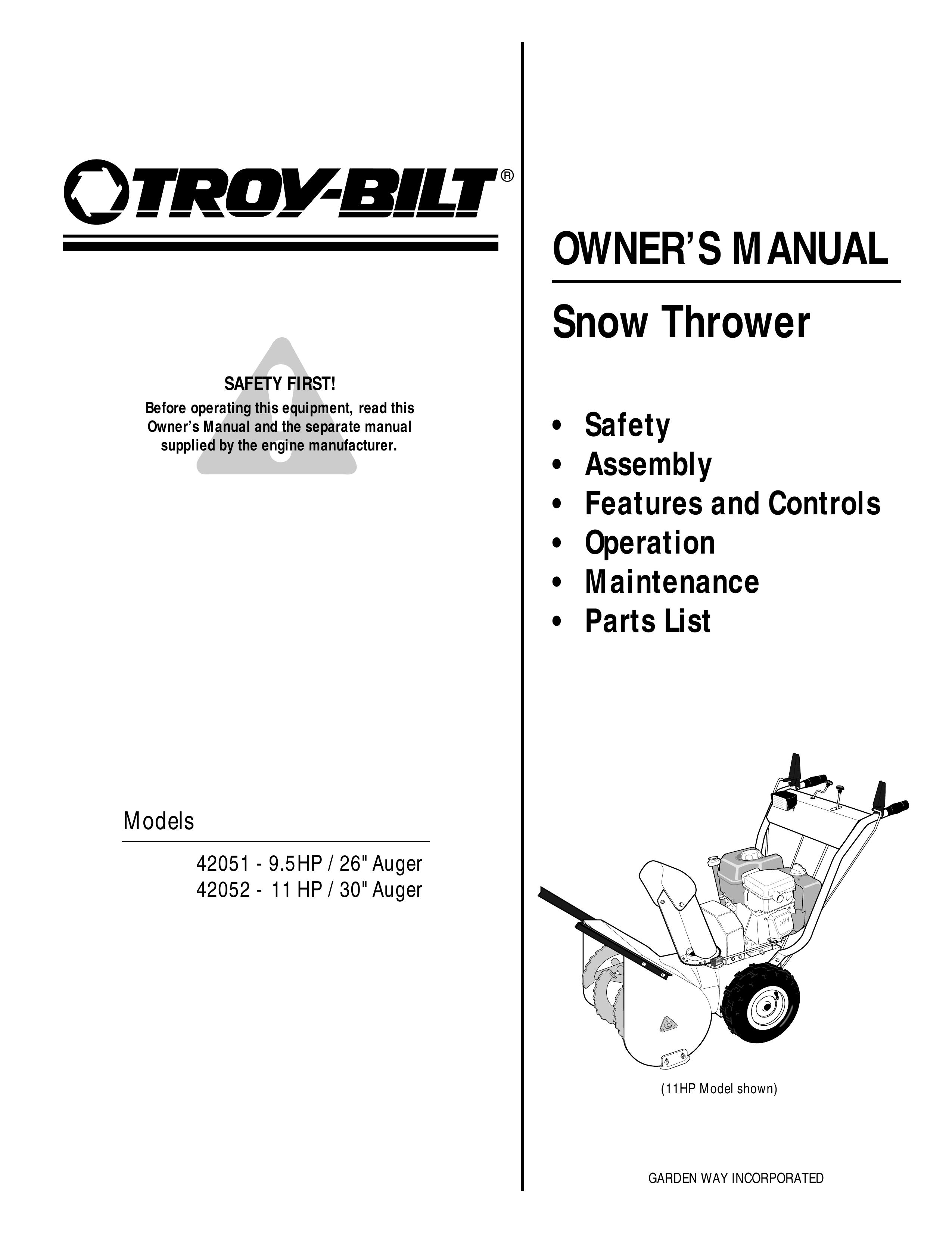 Troy-Bilt 42052 Snow Blower User Manual