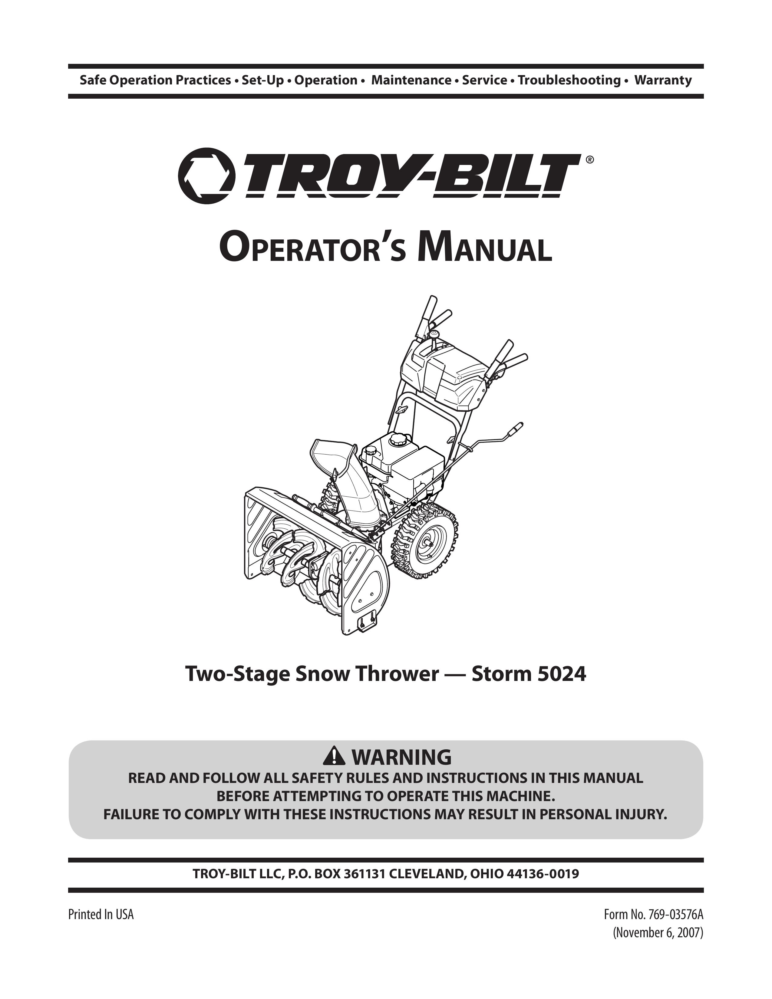 Troy-Bilt 5024 Snow Blower User Manual