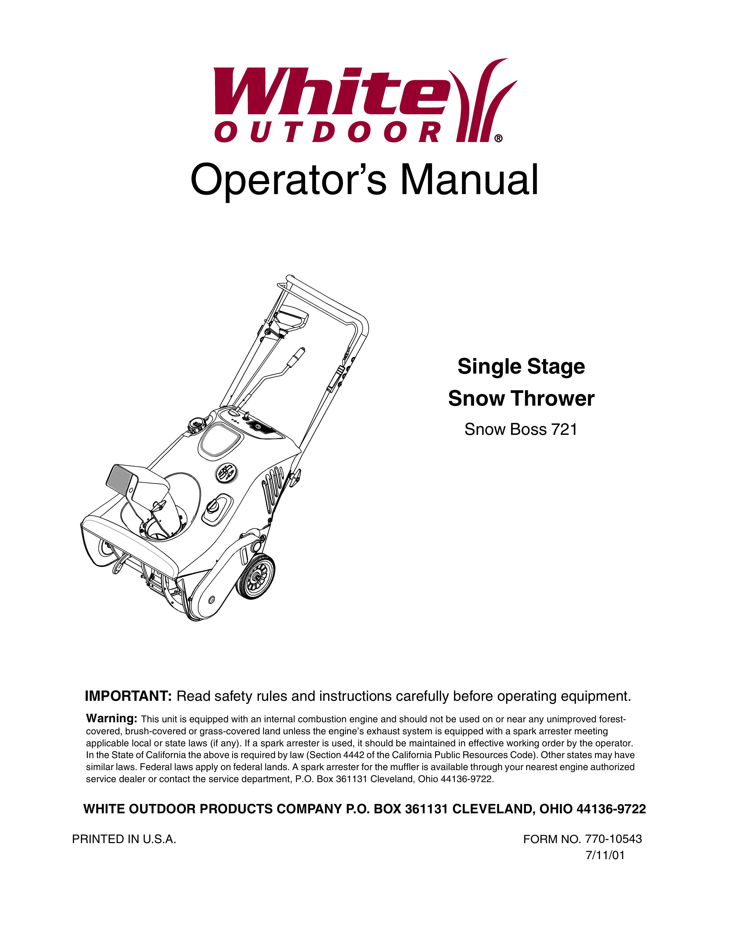 White Outdoor 721 Snow Blower User Manual