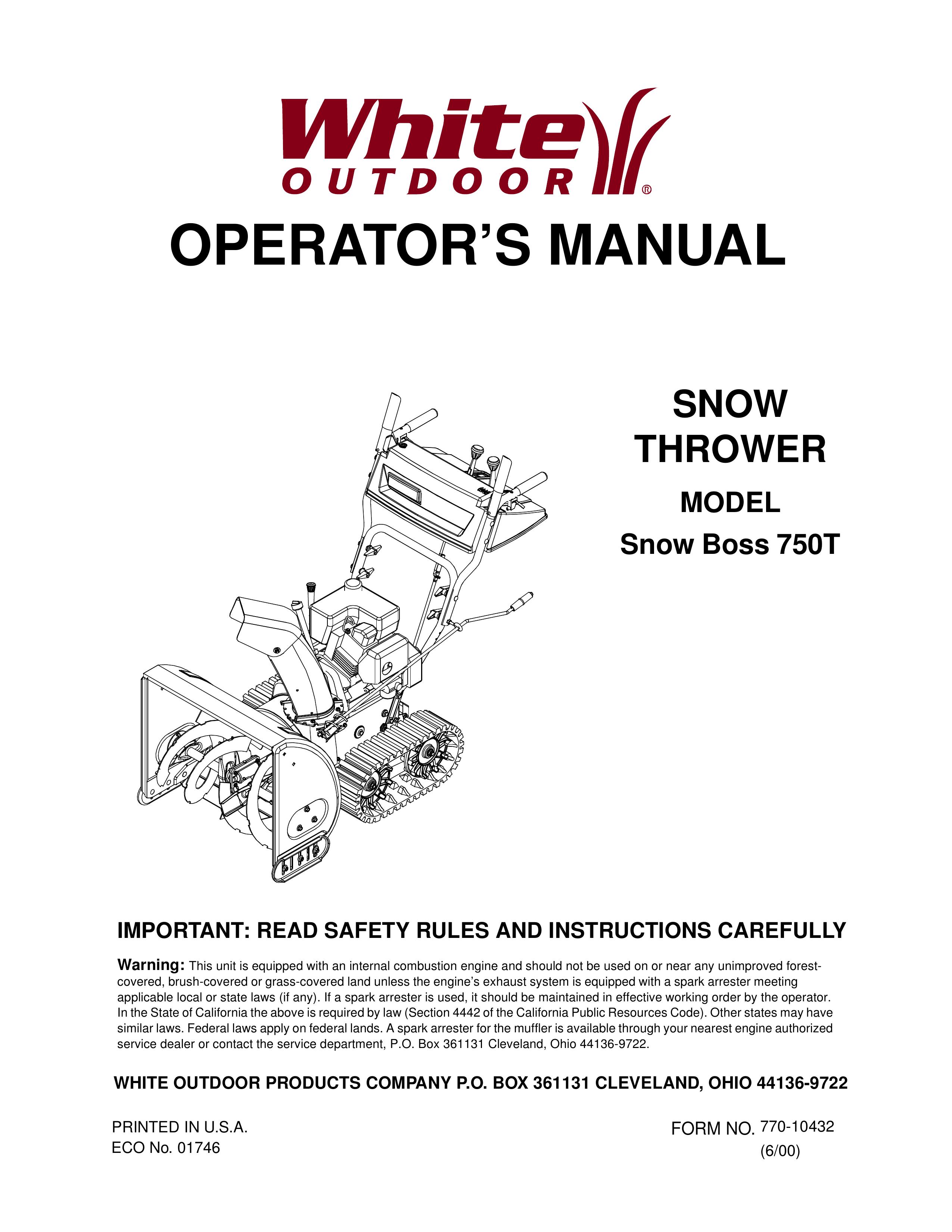 White Outdoor 750T Snow Blower User Manual