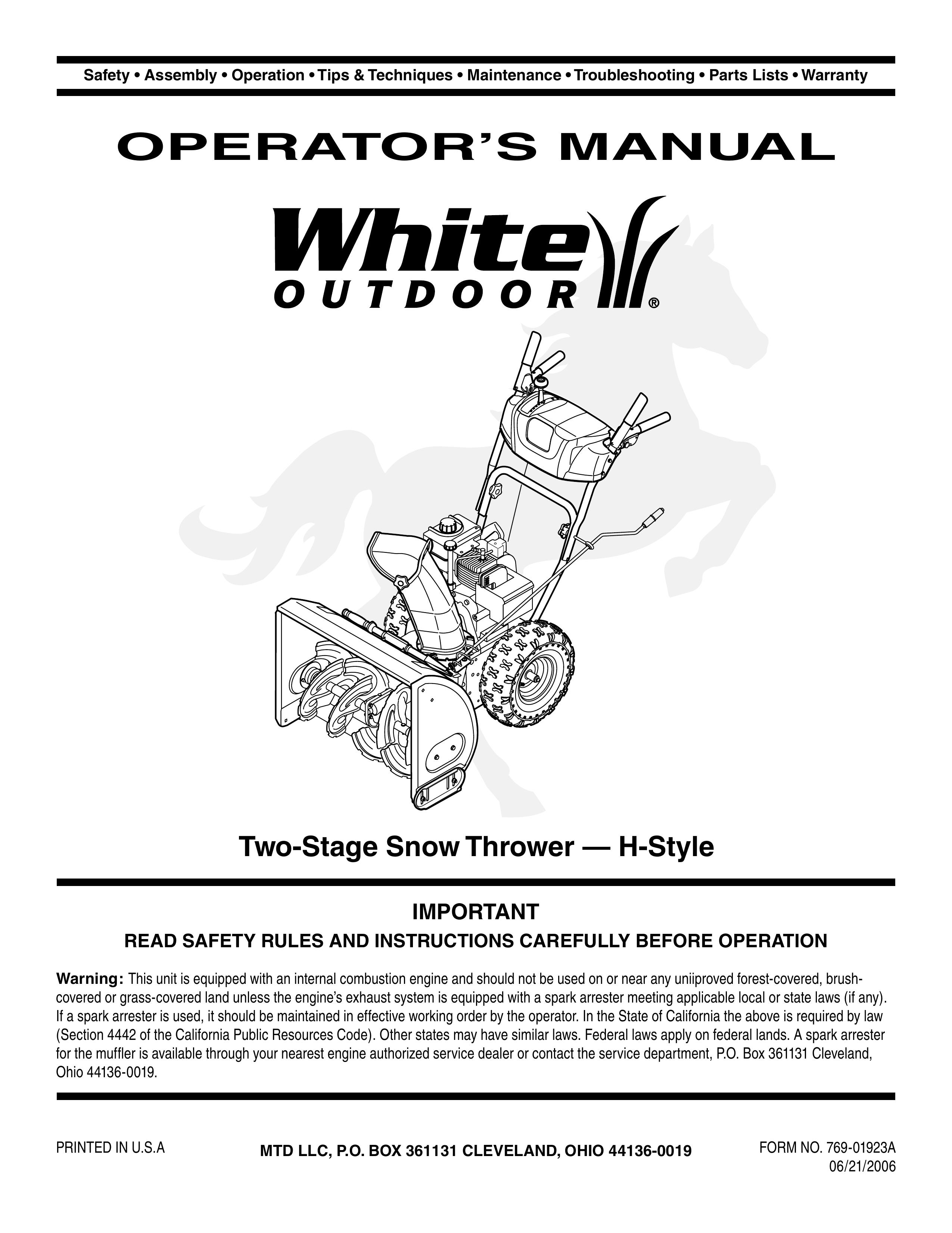 White Outdoor 769-01923A Snow Blower User Manual