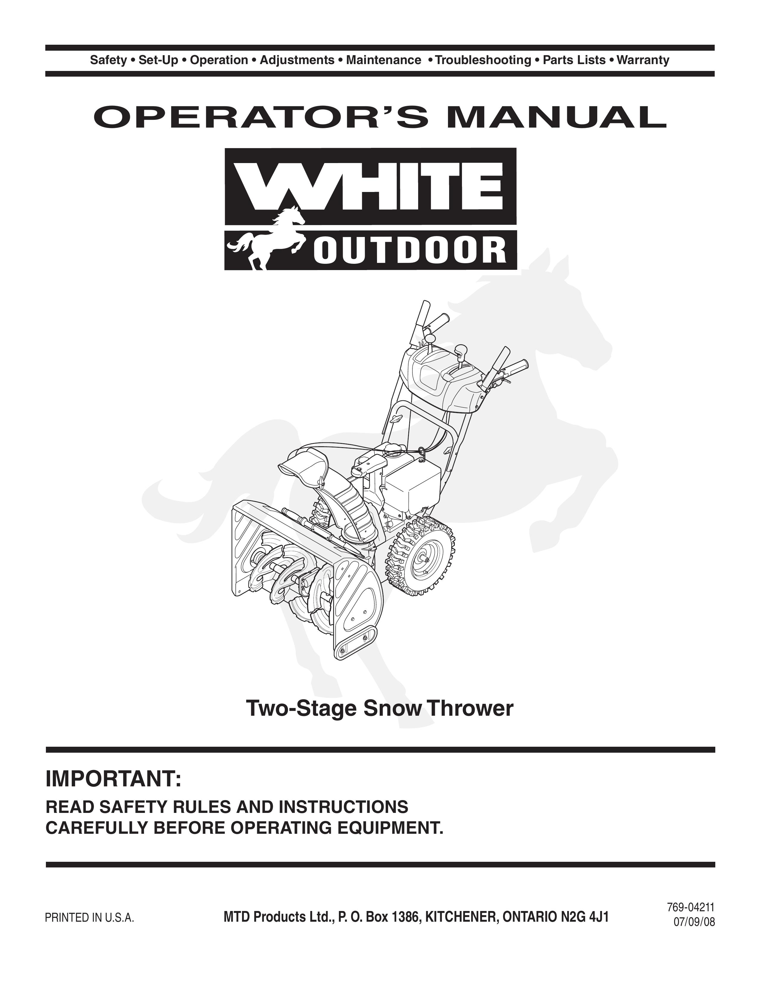 White Outdoor 769-04211 Snow Blower User Manual