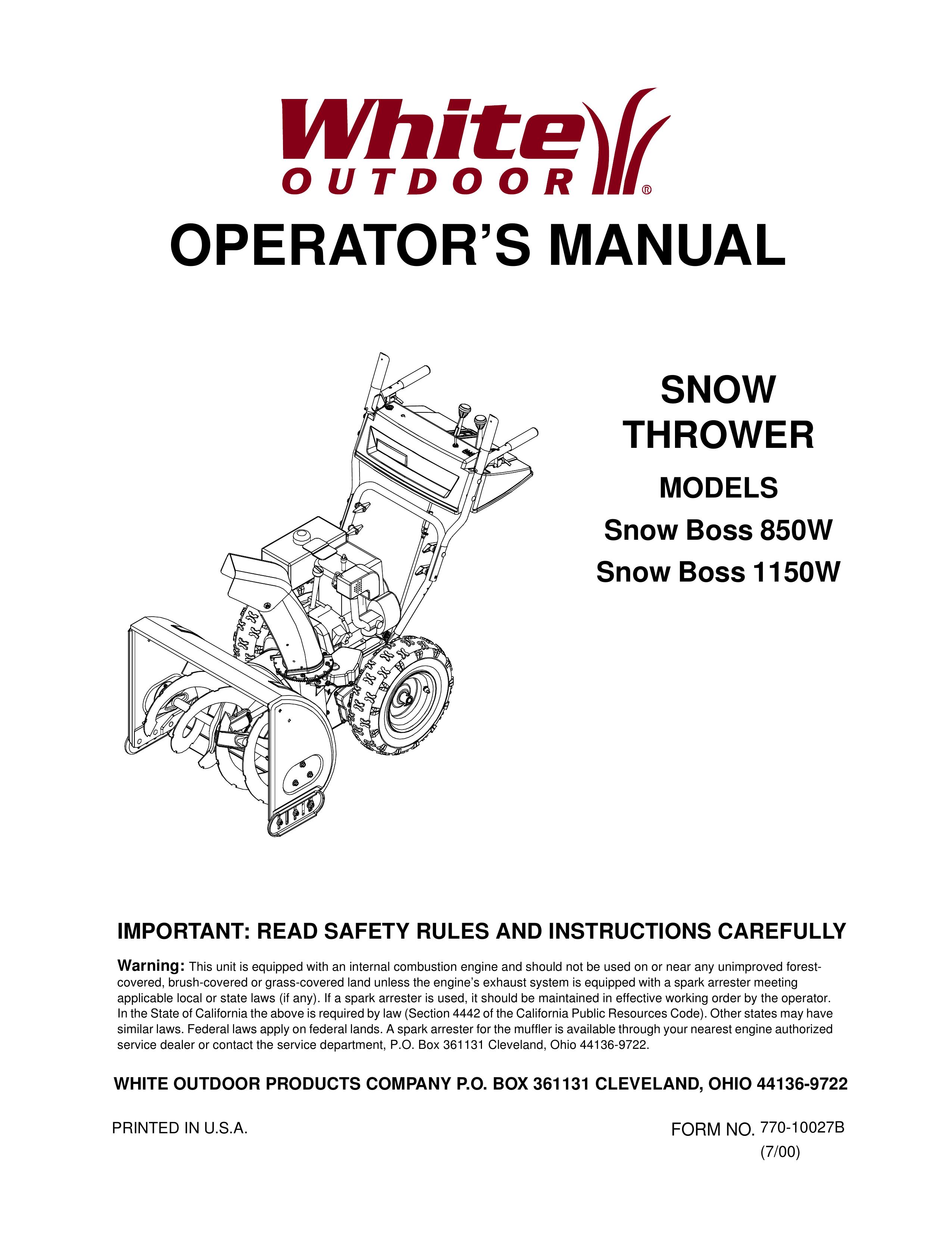 White Outdoor 850W Snow Blower User Manual